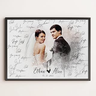Customized Wedding Welcome Sign, Bride and Groom Photo Wedding Yard Sign, Personalized Modern Weddings Ceremony Photo Board to Sign, Weddings Decorations Design 9
