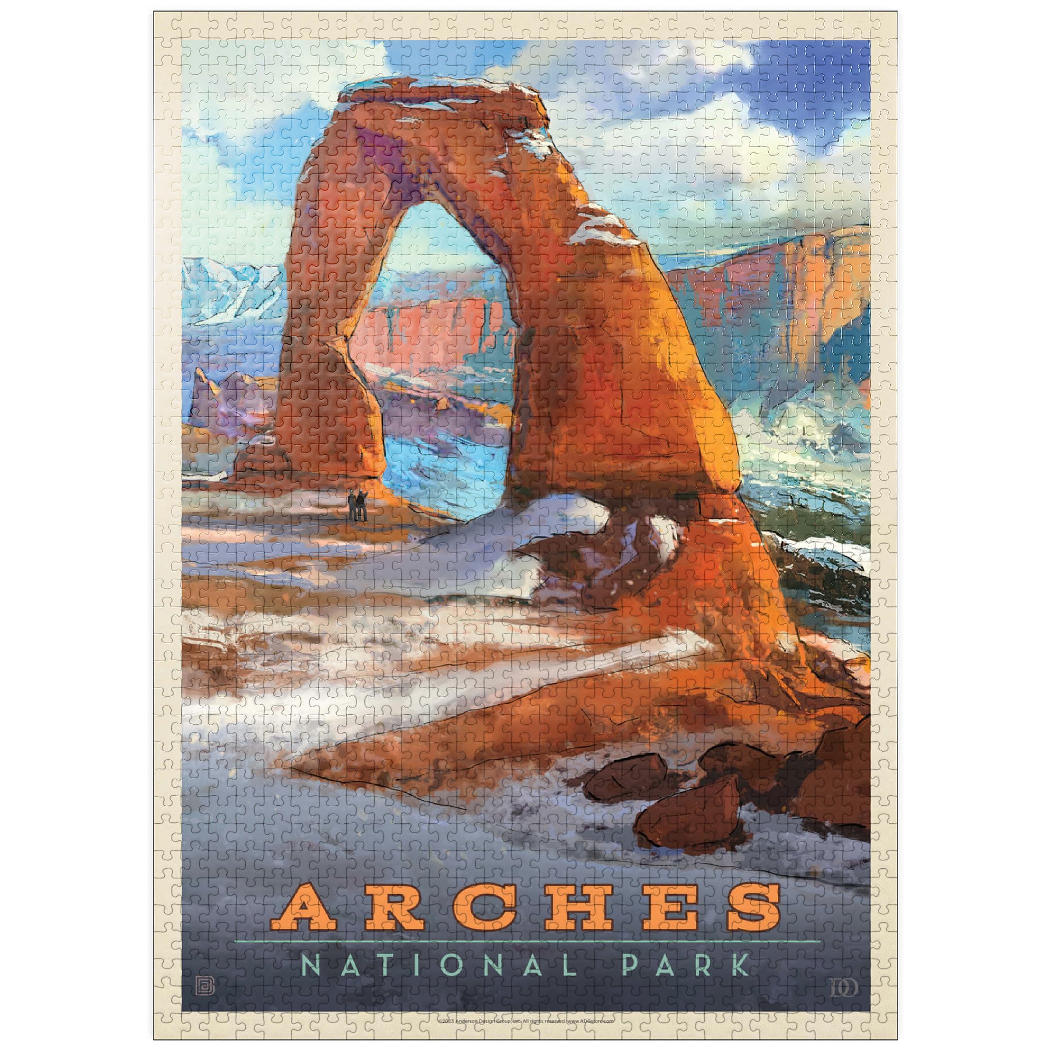MyPuzzle Arches National Park: Snowy Delicate Arch, Vintage Poster - Premium 1000 Piece Jigsaw Puzzle for Adults