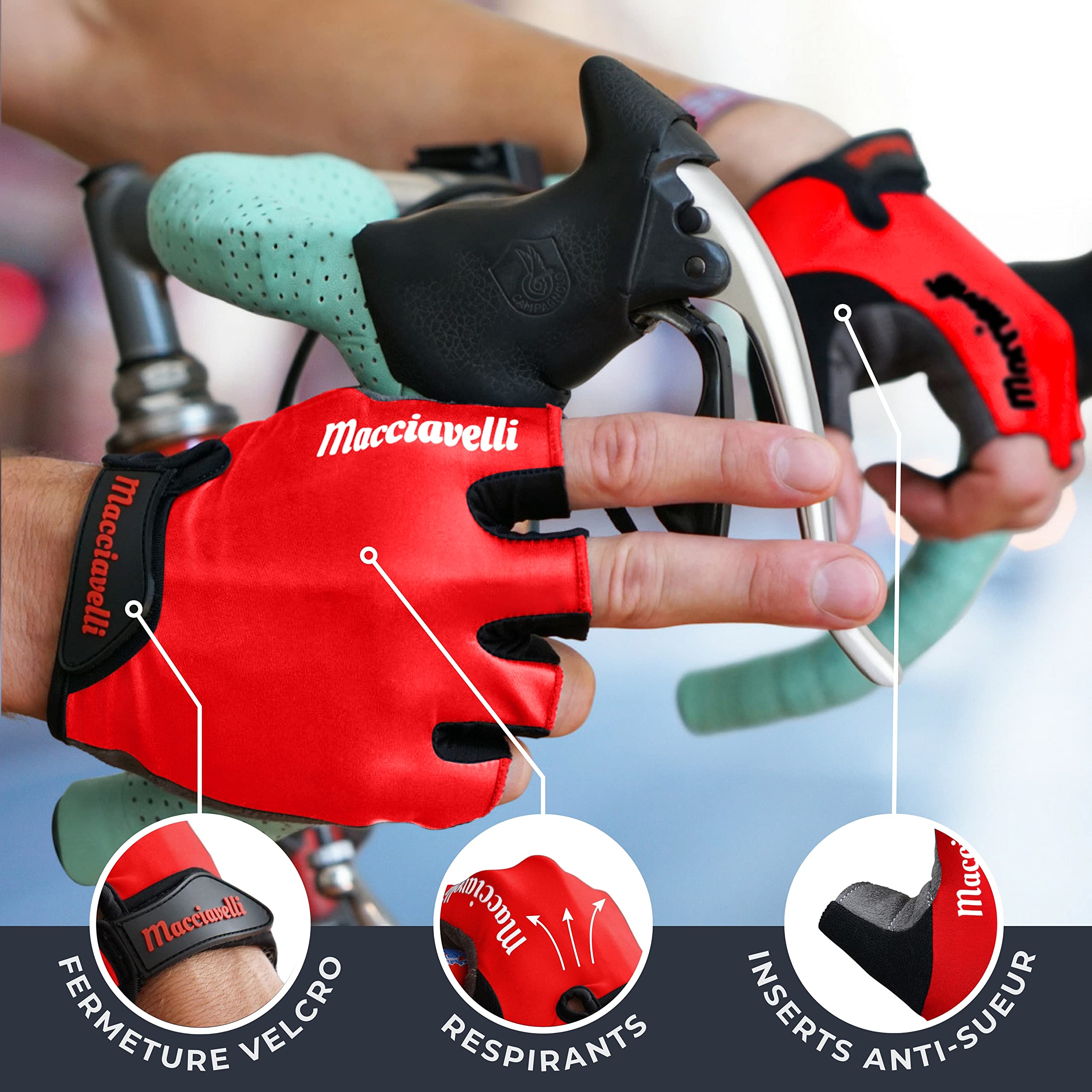 MACCIAVELLI® Gants de Cyclisme Homme Femme – Gant Vélo VTT – Demi Doigt