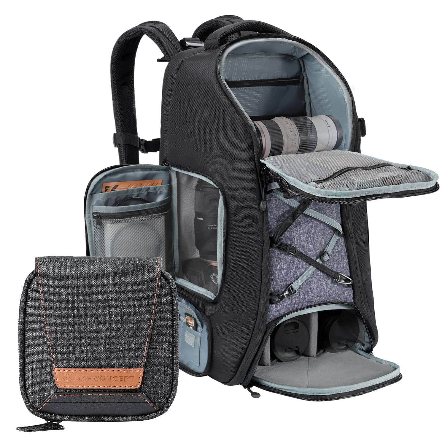K&F CONCEPT Sac à dos pour appareil photo Grand 30L + Étui de Filtres jusqu'à 95 mm