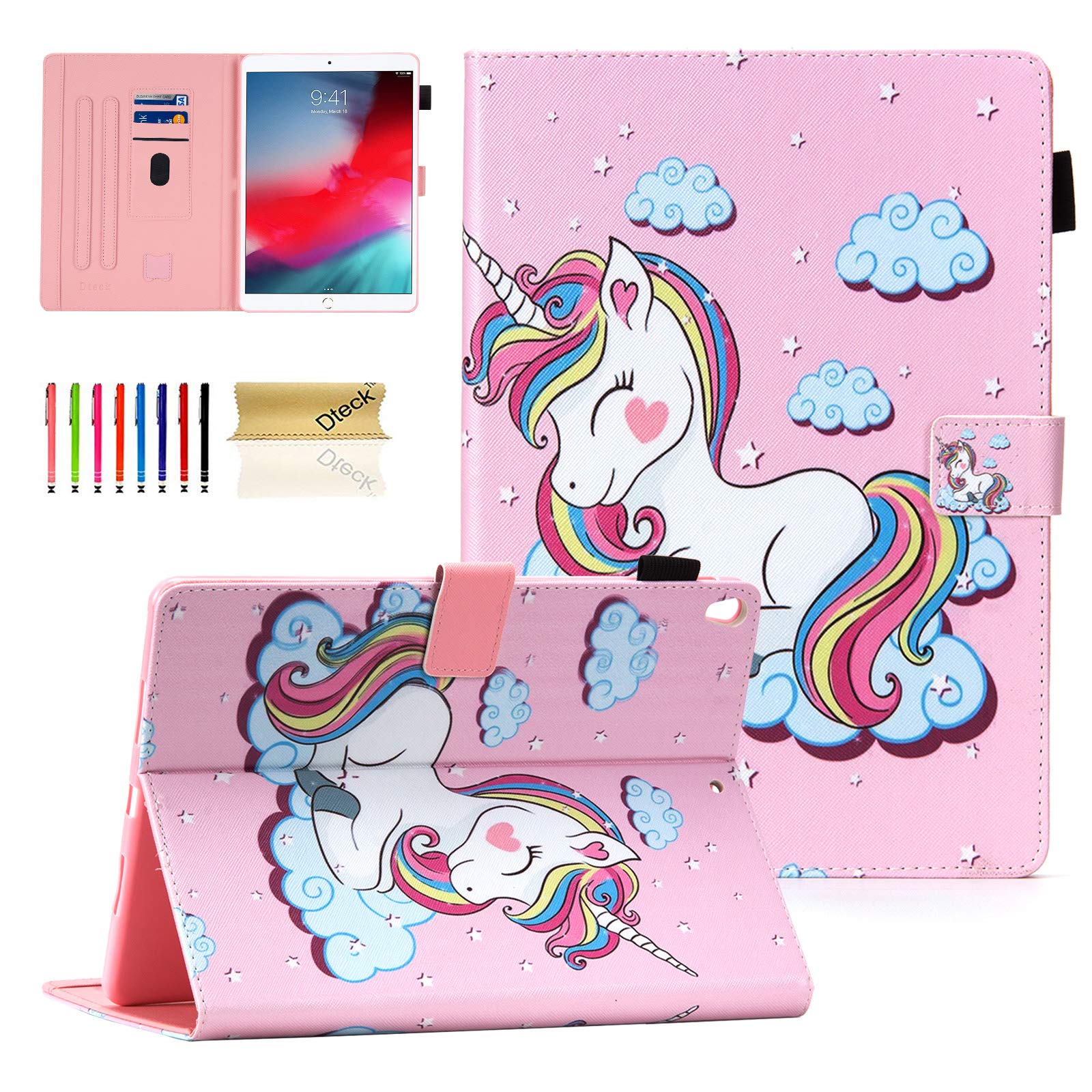 DteckCase for 10.5 iPad Air Case (3rd Generation), iPad Pro 10.5 Case 2017 - Fold Stand Smart Flip Case PU Leather Protective Cute Cover with Auto Sleep Wake/Card Holders (Smile Unicorn)