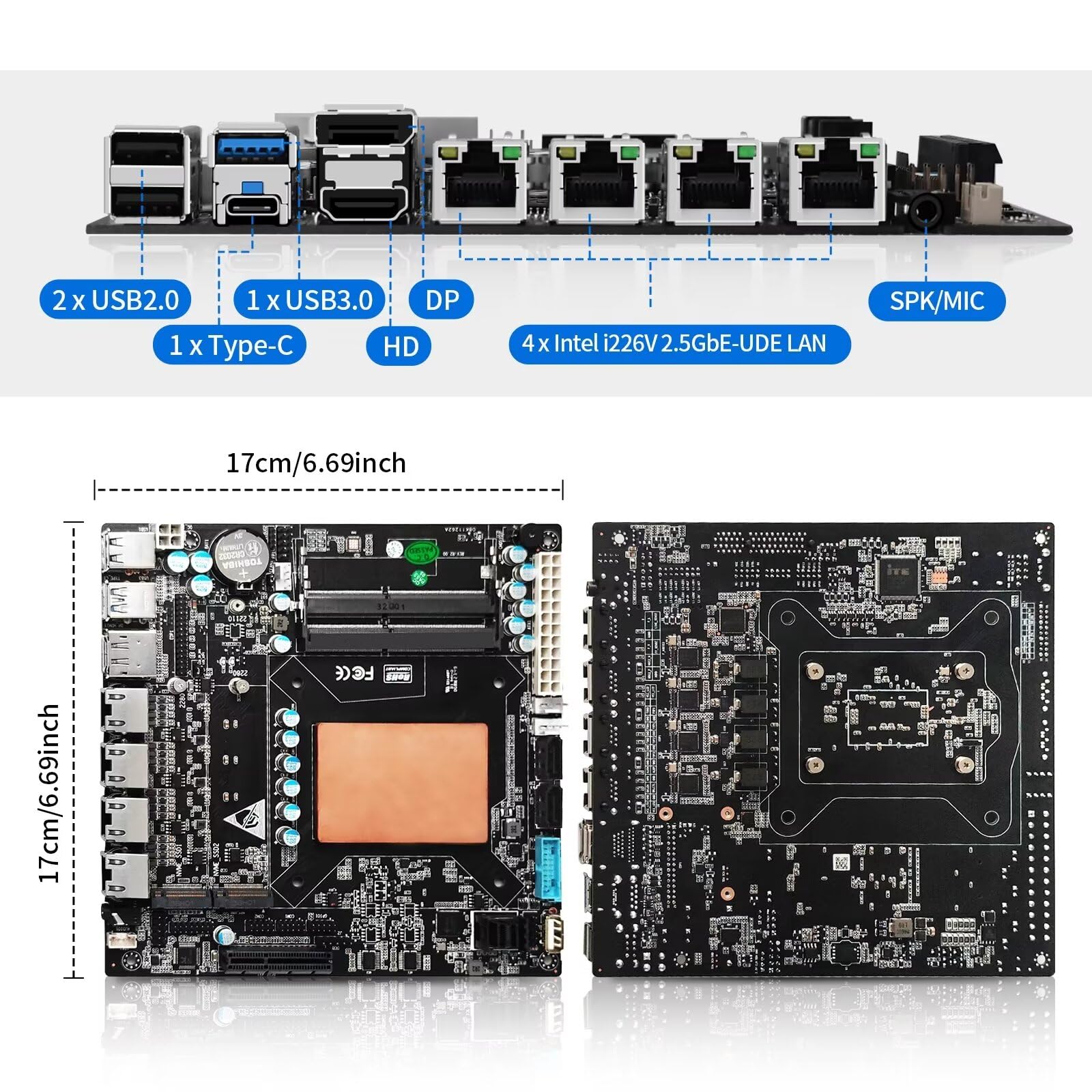 NAS Motherboard Core i5 1135G7, 6 x SATA3.0, 2 x M.2 NVMe, 2 x DDR4, PCI-Ex4 Slot, 17x17 Mini-TX NAS Board, 4 x I226v 2.5 Gigabit Ethernet, Micro Appliance NAS Board, Barebone