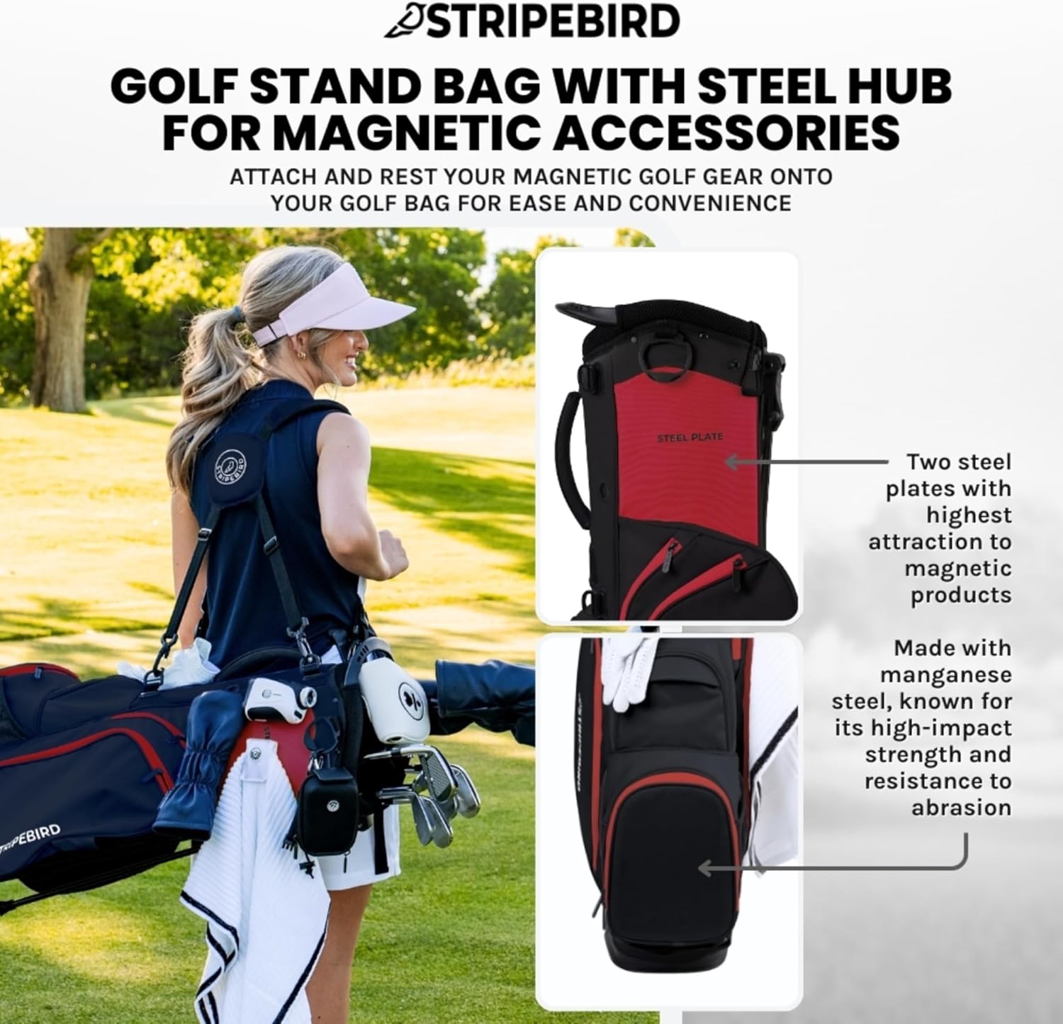 Golf Stand Bag with Hub for Magnets - 4 Way Full-Length Dividers Golf Club Bag - Flexfit Rotatable & Adjustable Dual Straps - Lightweight Golf Bag Stand - Golf Bags for Men