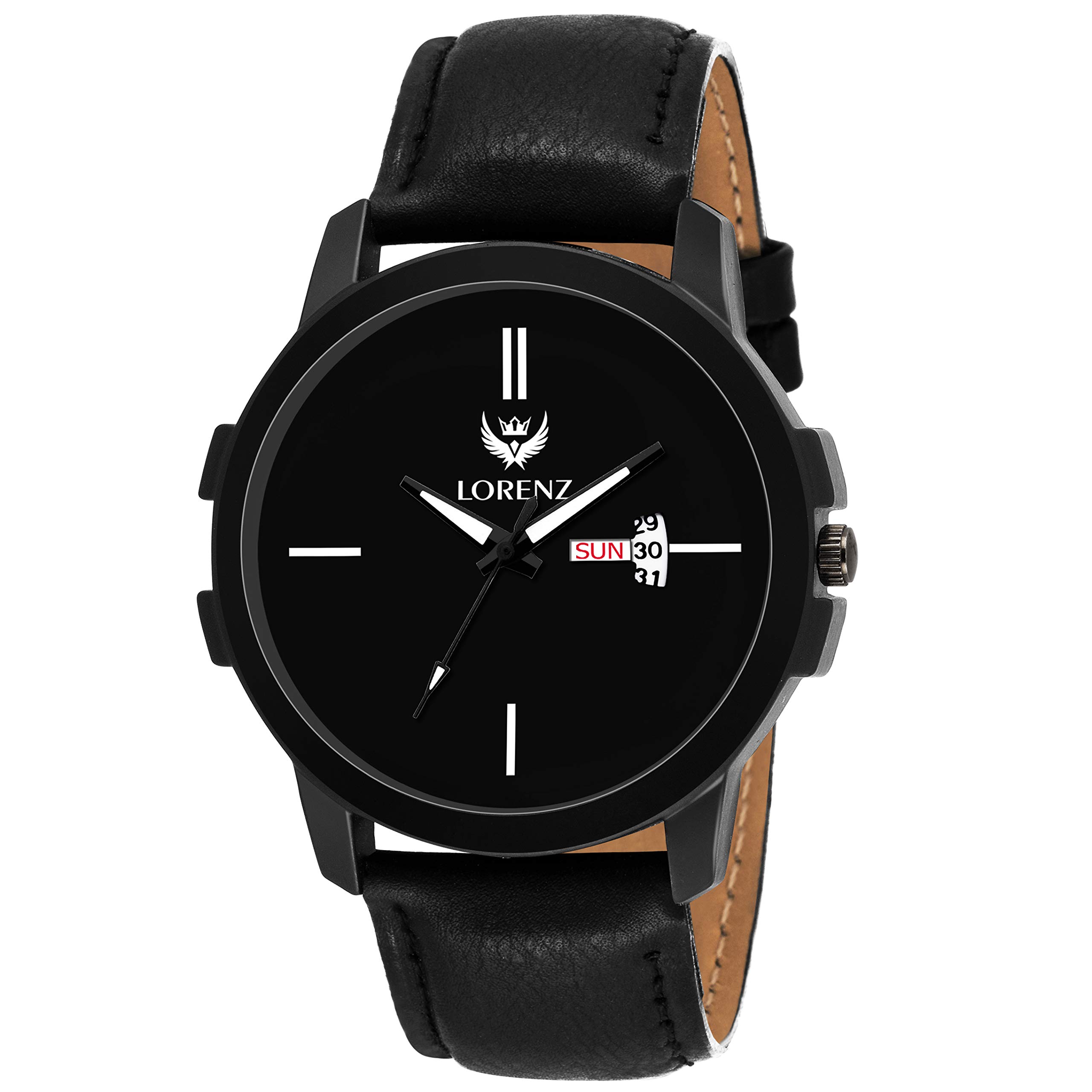 LORENZ Black Dial Leather Strap Day & Date Watch for Men- MK-2010W (B07KQC3Q93) Amazon Price History, Amazon Price Tracker