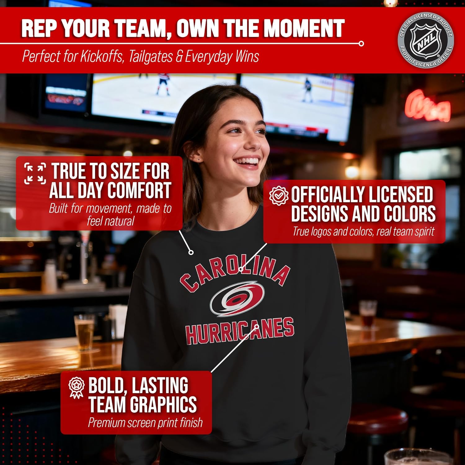 Wright & Ditson Adult NHL Gameday Crewneck Sweatshirt - Pre-Shrunk Fleece Blend - Officially Licensed Unisex Hockey Pullover