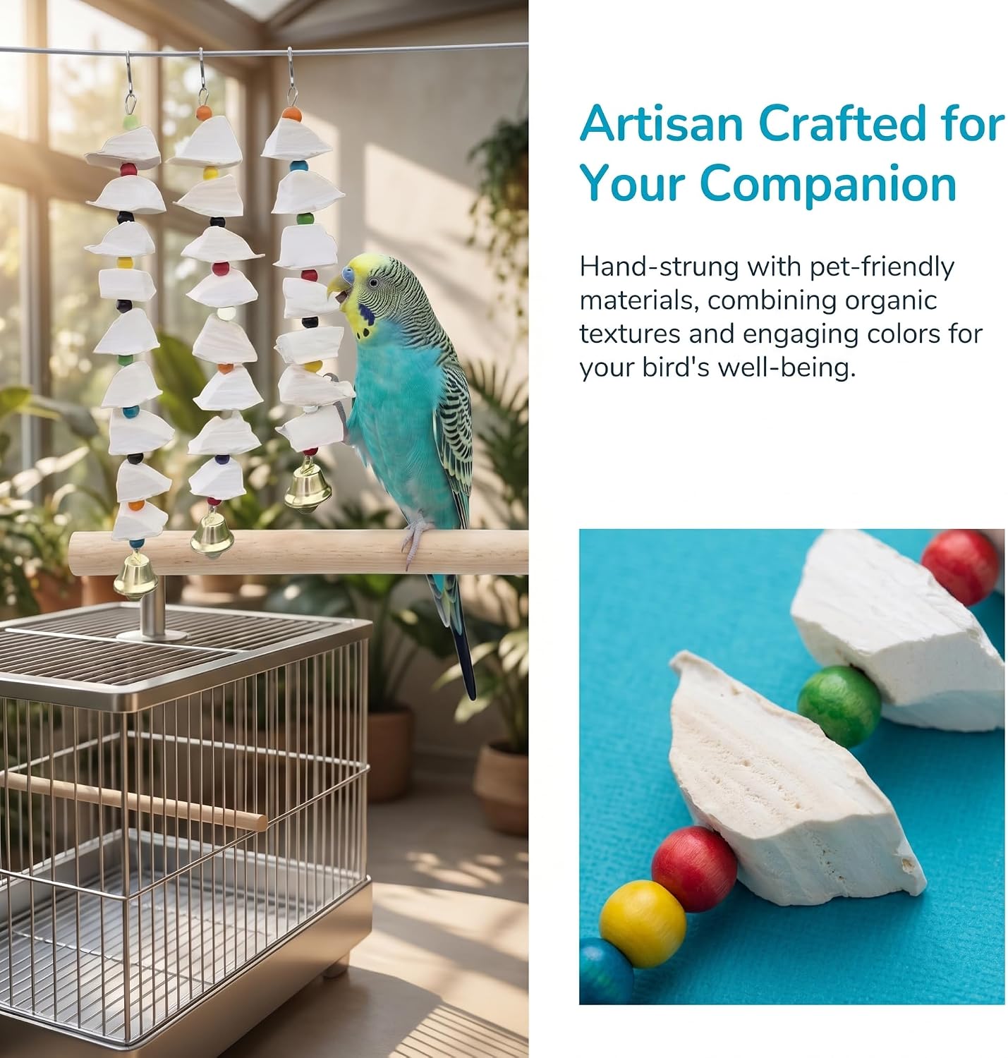 3 Pack Bird Toys Parakeet Toys with Cuttlebone, Parrot Toys Bird Beak Grinding Stone Cage Accessories, Cuttlebone for Birds, Parakeets, Budgies, Cockatiels, Lovebirds, Green Cheeks, Small Medium Birds image 4