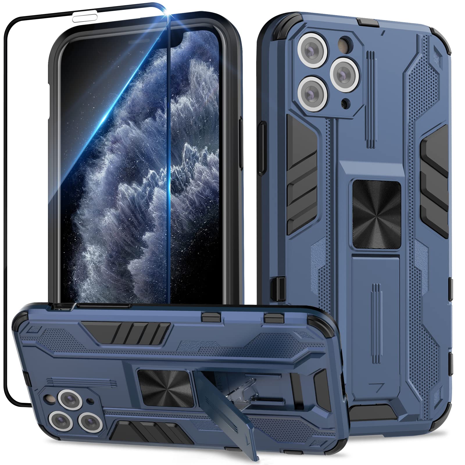 Funda para Samsung Galaxy A13 4G con Cristal Templado Protector Pantalla, Carcasa Antigolpes con Soporte anular metálico, Case Protectora de Grado Militar, Negro — view 34