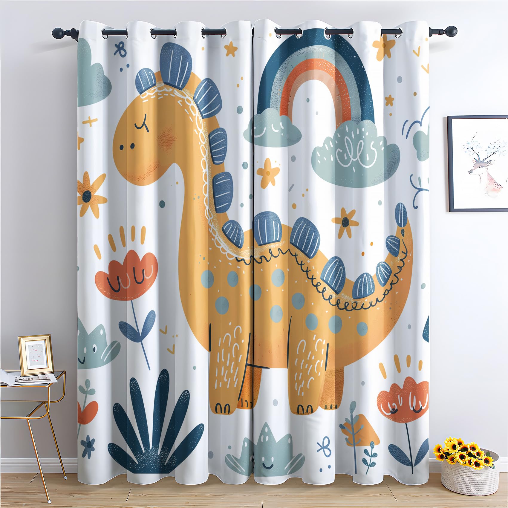Luxfieo Dinosaur Blackout Curtains for Living Room Bedroom - 54 Inch Drop Curtains 66x54, Kids Boys Cartoon Dino Safari Animal Patterned Window Treatments, Thermal Eyelet Drapes 2 Panels