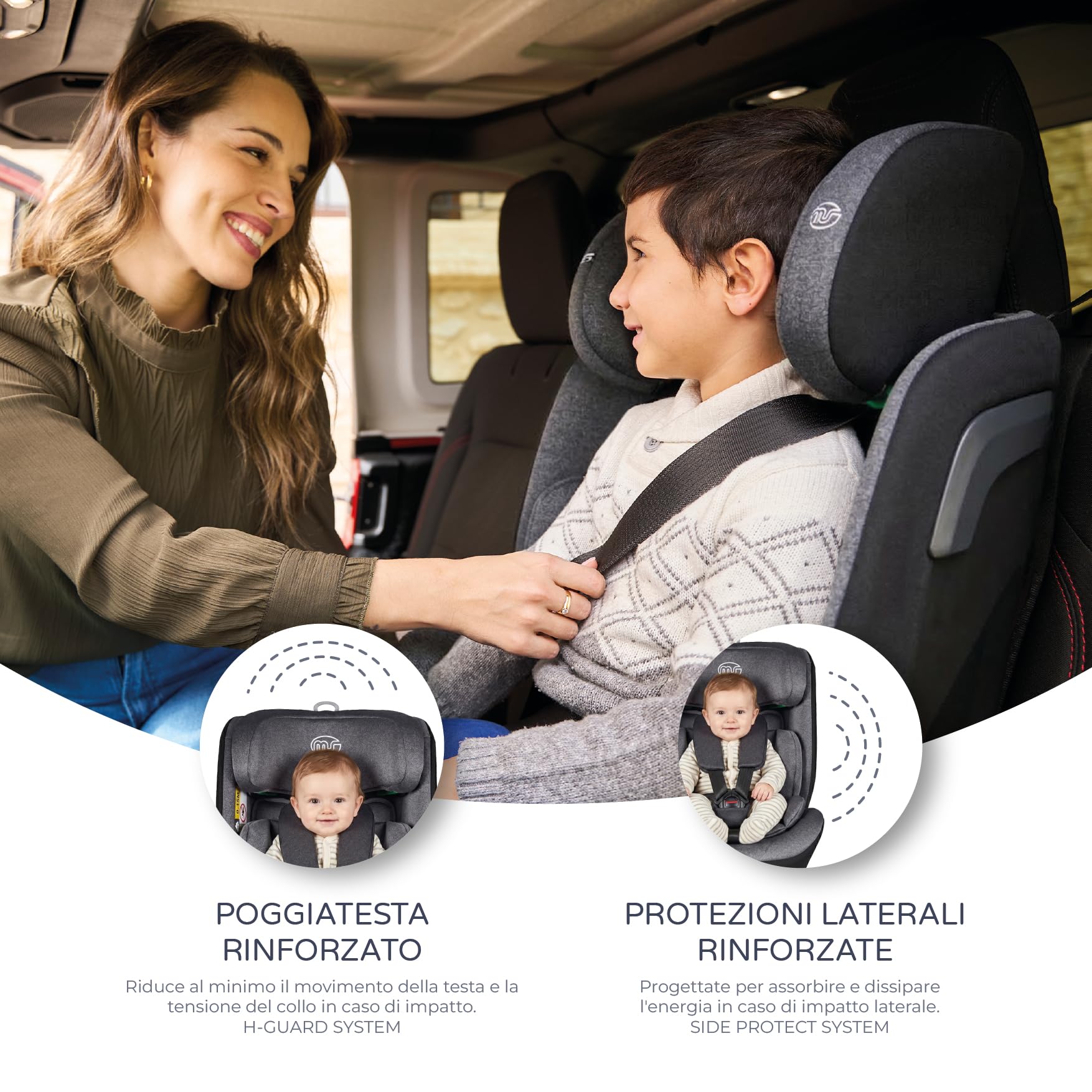 MS BabyWorld – BARI – Seggiolino auto I-Size Gruppo 1/2/3 | Normativa R129 | Protezioni laterali | Top Tether Isofix | Reclinazione in 1 posizione | Regolazione con una mano | Easy Grow System