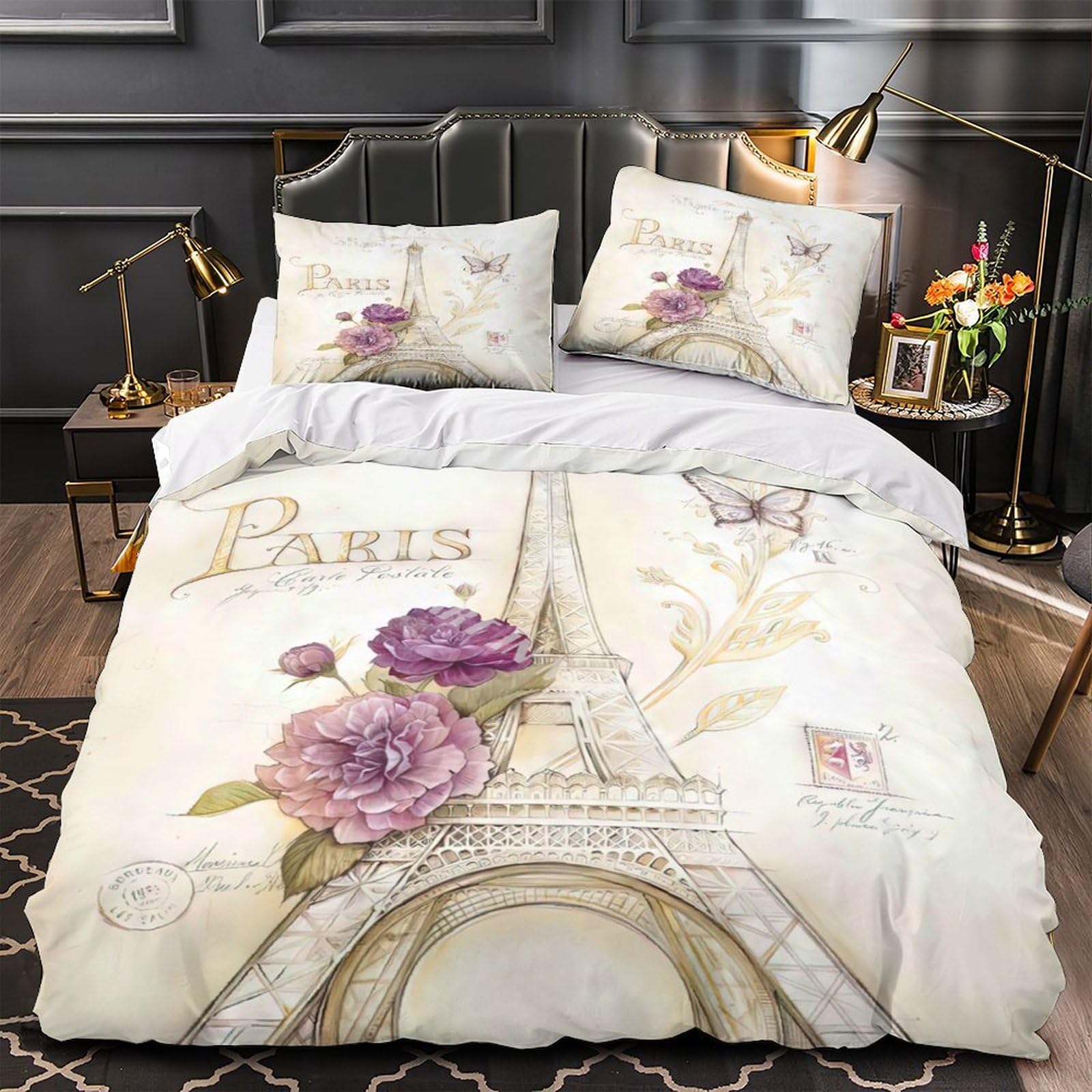 Housse de couette Tour Eiffel en microfibre légère pour un lit single facile à laver et sécher