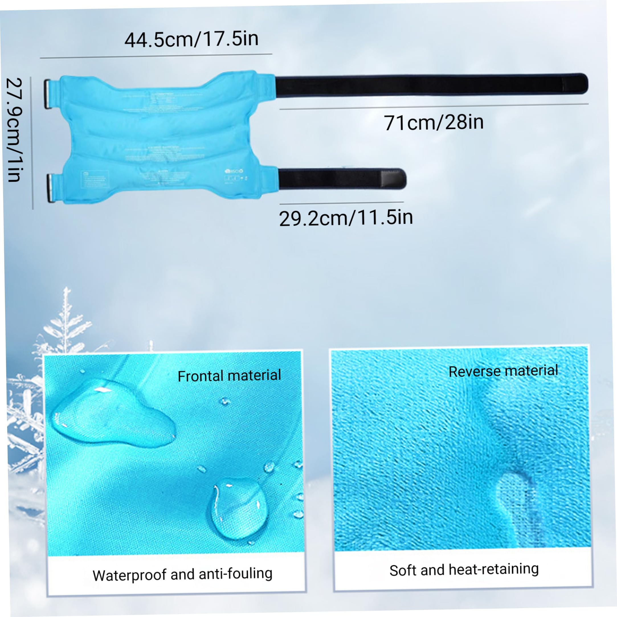 Compresa fría para la cadera. Envoltura para compresa fría para la cadera después de una cirugía. Envoltura ajustable reutilizable para gel frío y caliente - Azul cielo.