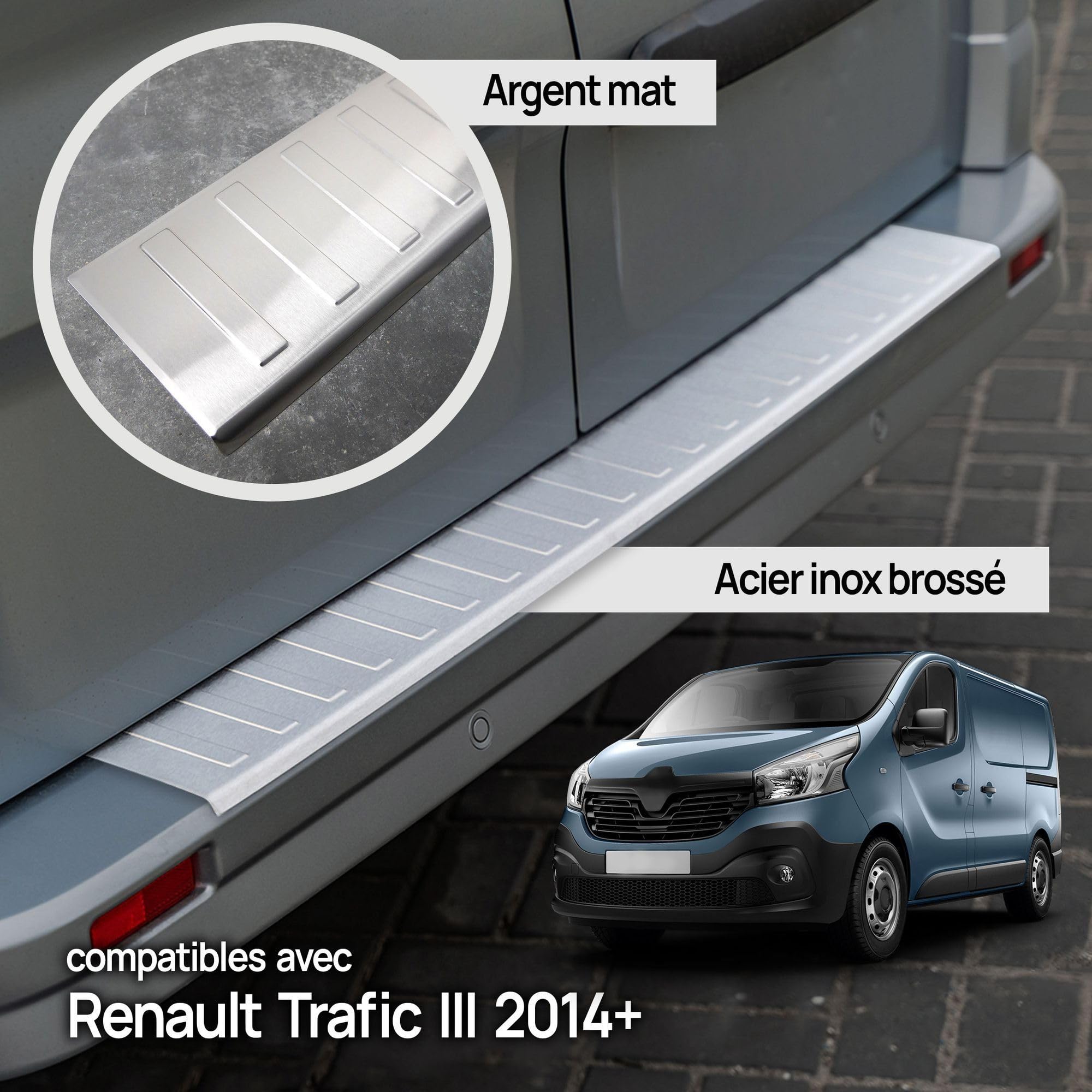 CHROMEMASTER | Protection de Pare-Chocs Arrière Compatible avec Renault Trafic 2014+ | Acier Inoxydable, Brossé, Argenté ; Protection de Seuil de Coffre pour Protéger Votre Voiture des Rayures