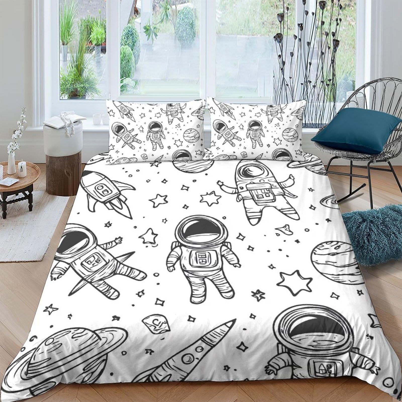 Ctjqhvkz Style-3 3D Printed Space Astronaut Fitted Sheet Microfiber Soft Anti-Slip Rocket Planet Bed Cover For Bedroom Guest Room Single（135X200cm）