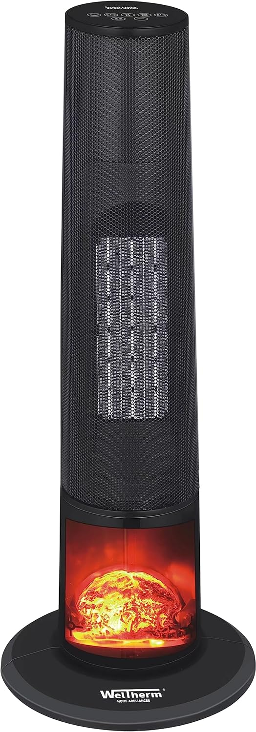 WELTHERM Tower Heater Hpc-Feugo+ With Bonfire Display 1000/2000 Watts Room Heater., Black WELTHERM Tower Heater Hpc-Feugo+ With Bonfire Display 1000/2000 Watts Room Heater., Black