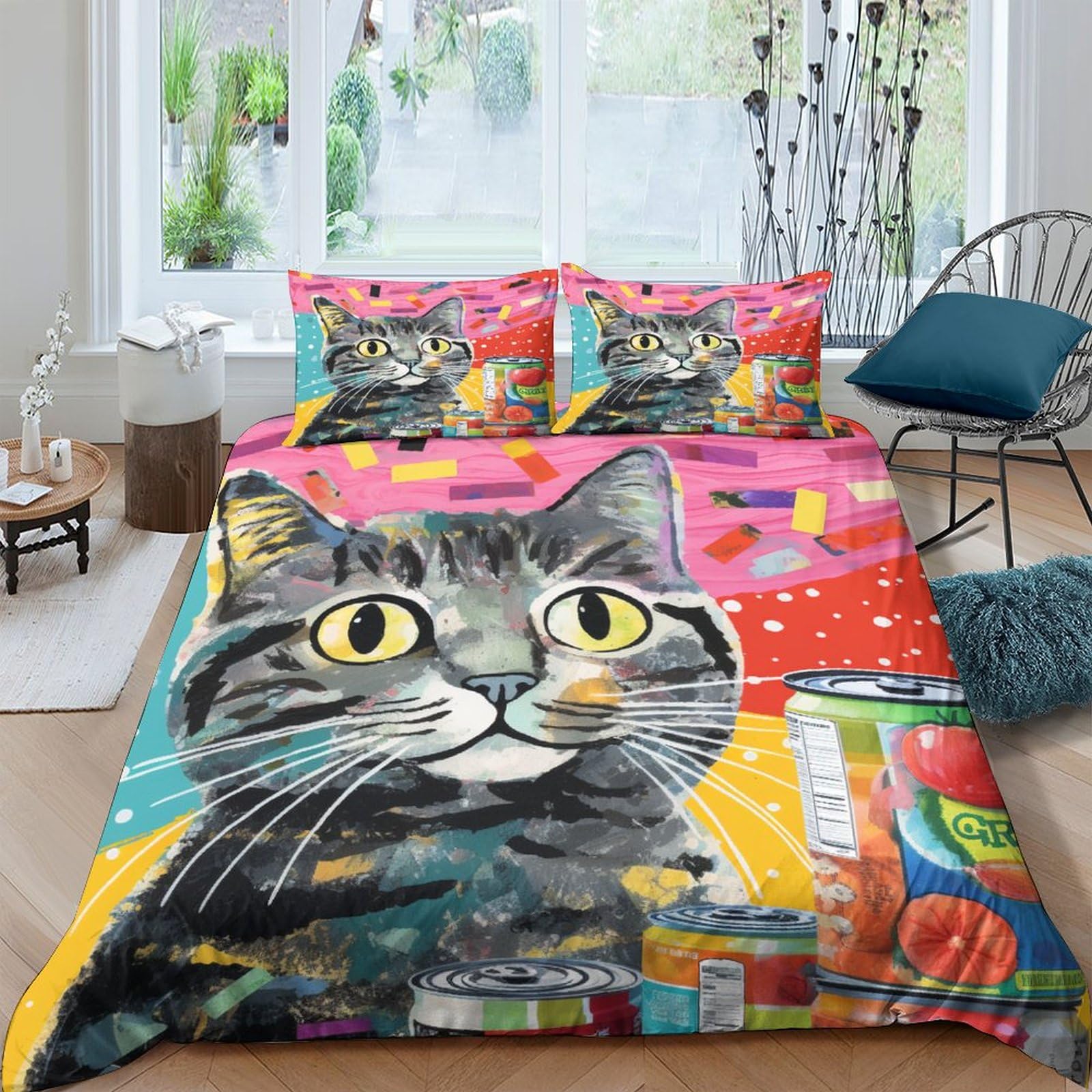 Funda nórdica de gato y frutas 3D para cama infantil King 220x240 con fundas de almohada