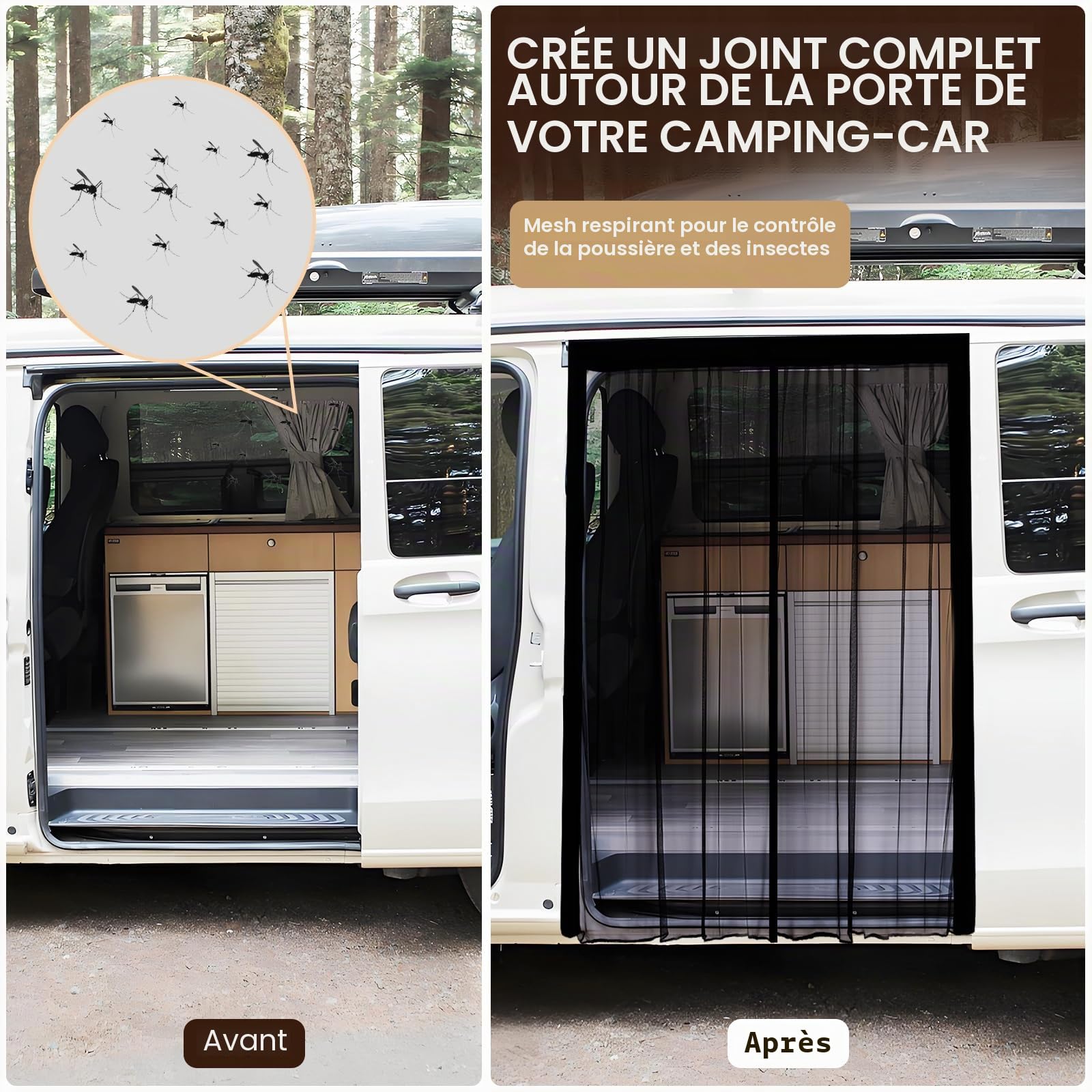XCBYT Couvre-moustiquaire magnétique pour van, moustiquaire pour voiture, moustiquaire universelle à aimants, fermeture magnétique centrale, pour camping-cars, porte latérale/coffre, moustiquaire de