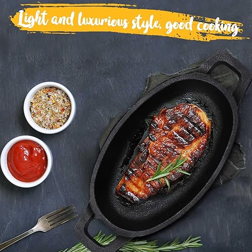Miniatura 6 de Uiifan 1 mini sartén ovalada de hierro fundido, mini sartén de hierro fundido de 8 onzas, pequeños platos ovalados para hornear, asar, cocinar, asar