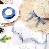 Vista 4 de Cinta de organza transparente azul real de 3/4 de pulgada, 50 yardas, cinta de gasa para envolver regalos, Navidad, Halloween, decoración de ramo