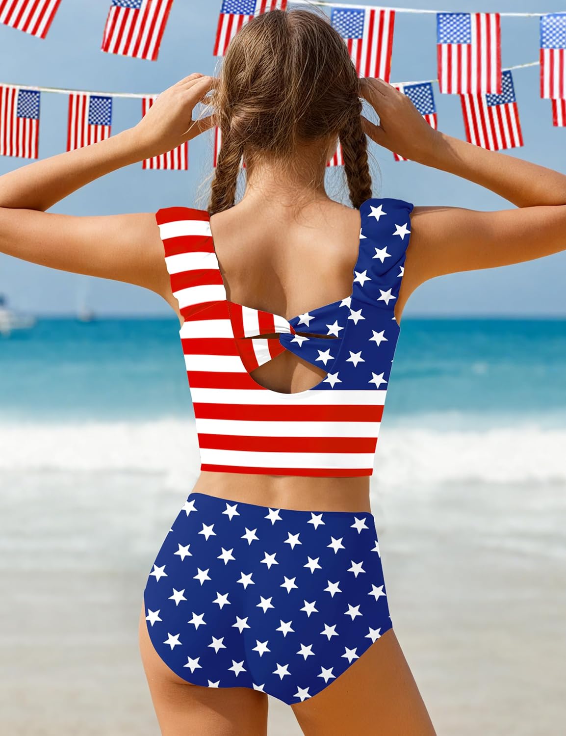 Girls Tankini Swimsuit 2 Piece Bathing Suit Twist Cross Back Cutout Swim Tank Top Floral Print Swimwear for 7-18Y