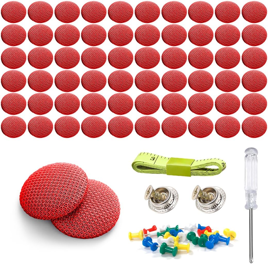 BESULEN 60 Pcs Car Roof Headliner Repair Kit, Grid Cloth Repair Button with Installation Tool, Auto Roof Snap Rivets Retainer for Interior Ceiling Cloth Fixing Repair Buckle (Red)