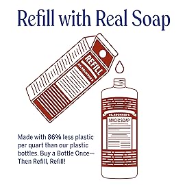 Dr. Bronner\'s Pure-Castile Liquid Magic Soap Bottle & Refill Carton - Made with Regenerative Organic Certified Oils- 18-in-1 Uses for Face, Body Wash, Hand Soap Refill- Eucalyptus, 32oz + Refill