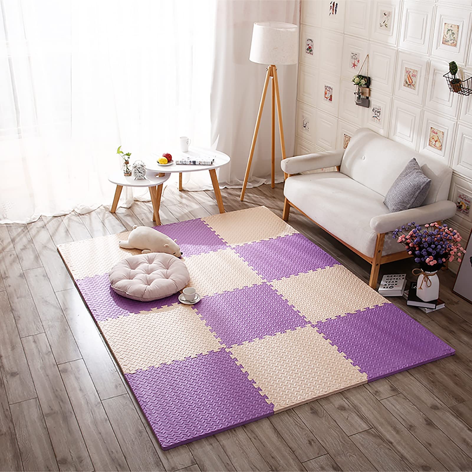 Alfombra Puzzle De Espuma EVA De 6/8 / 9/12 Piezas Alfombra De Juegos De Espuma PE con Bordes,Puzzles De Suelo De Goma Suave,Alfombras De Gateo para Niños Bebe Infantil,W,12Pcs