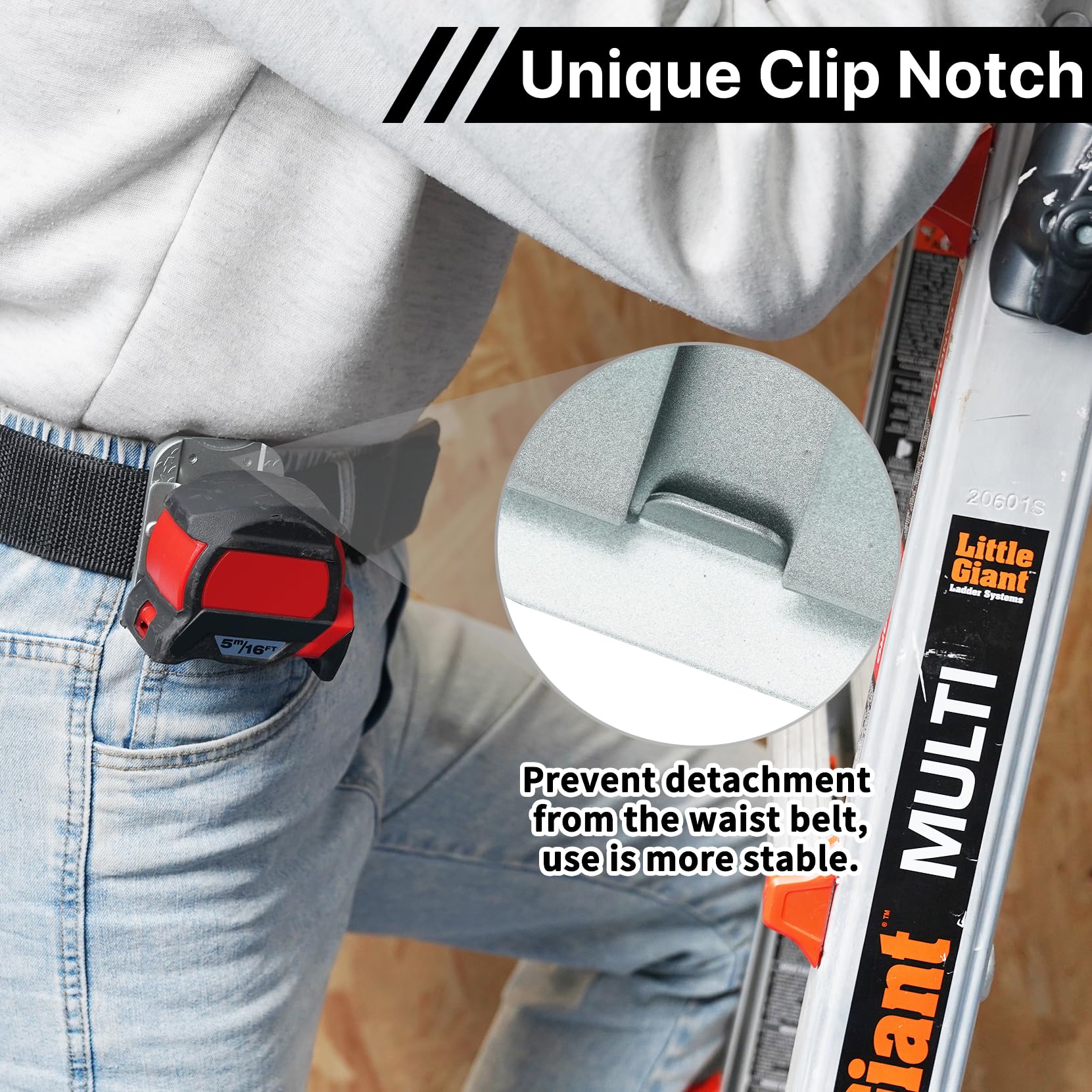 MELOTOUGH Soporte de cinta métrica para cinturón, portabrocas para cinturón de herramientas, clip de cinta métrica, clip de broca para cinturón, taladro inalámbrico, soporte de cinta métrica para