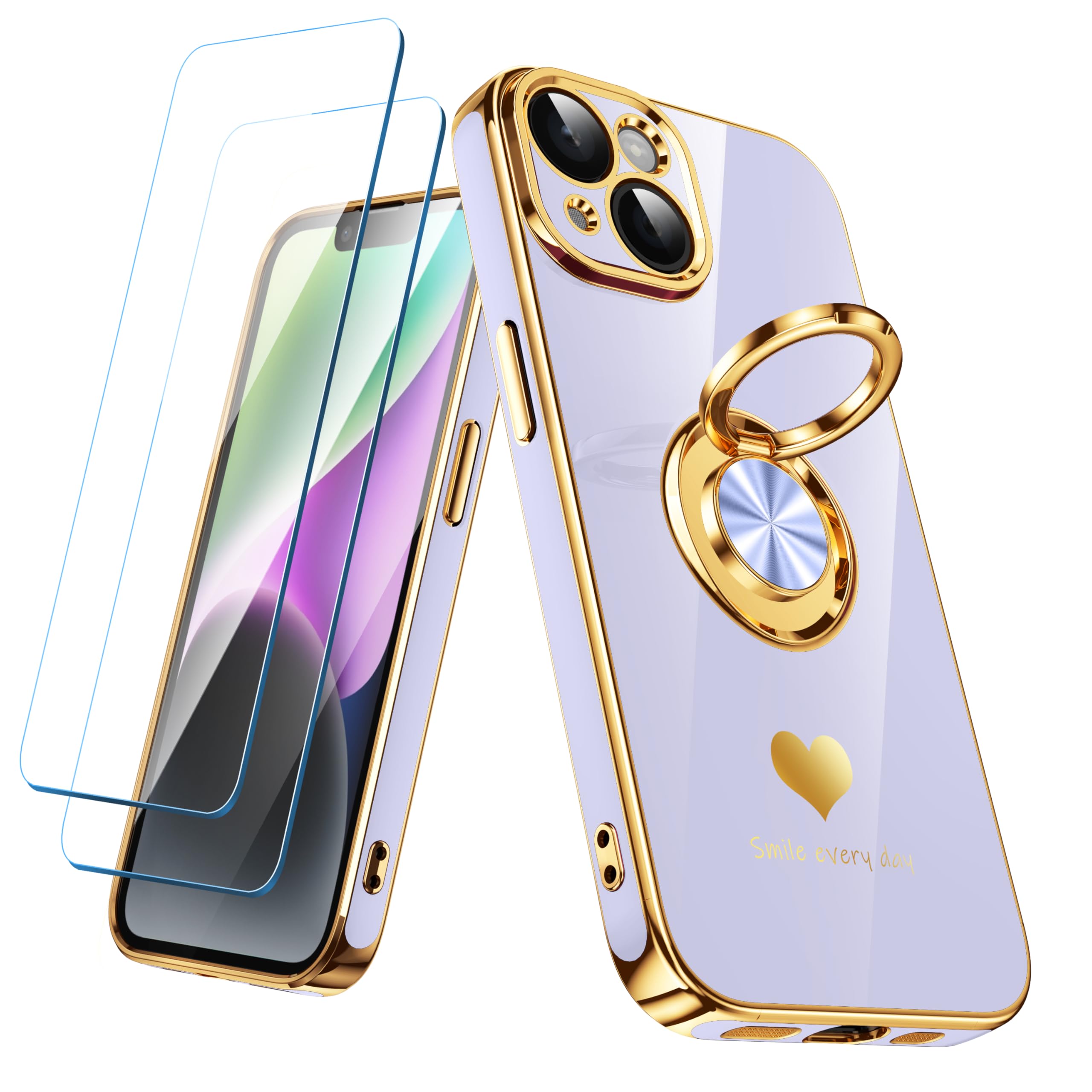 Coque iPhone 14 avec protège écran et anneau de support souple