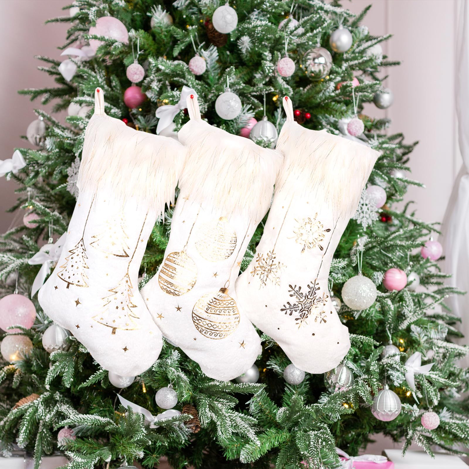 Plüsch Nikolausstrümpfe,3er Set Weihnachten Hängende Taschen,Weihnachtsstrumpf Personalisiert,Weihnachtssocken Deko Weihnachtsdeko Gefüllter Nikolausstiefel Weihnachtsbaum hängende Ornamente