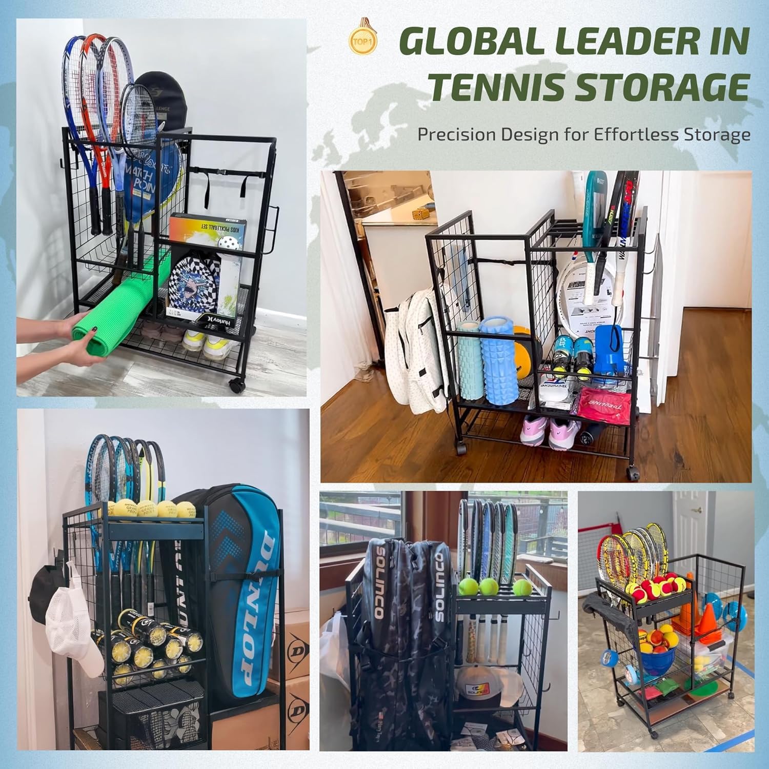 Mythinglogic Tennistaschen-Organizer Tennisschläger-Aufbewahrungsregal, Tennisausrüstungshalter für Taschen, Bälle, Schläger & Zubehör