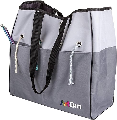 Vista 32 de ArtBin 6804SA - Tambor de hilo, almacenamiento portátil para tejer y ganchillo, [1] bolsa de lona de polietileno, estampado gris