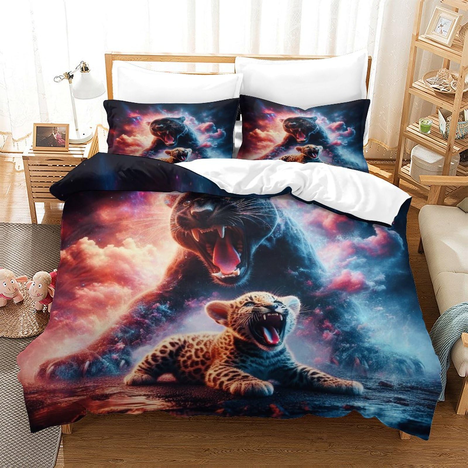 Stampato in 3D tigre Copertina Stampata Microfibra Disegnata Biancheria Da Letto Ipoallergenico Con 2 Federe,King（220x240cm）, Per Adolescenti E Adulti