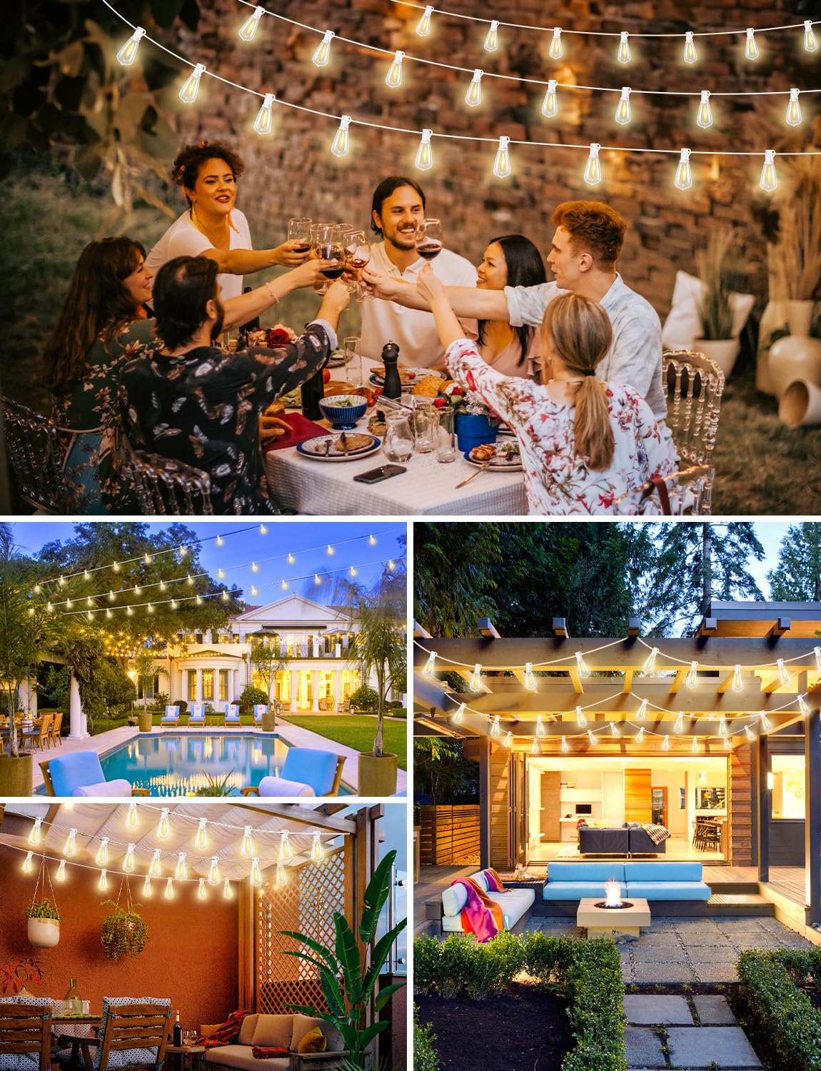 Brightever LED-Lichterkette für den Außenbereich, mit Fernbedienung, 38 bruchsichere Edison-Glühbirnen, dimmbar, für Geburtstag, Party, Weihnachtsdekoration, 38 m, Weiß
