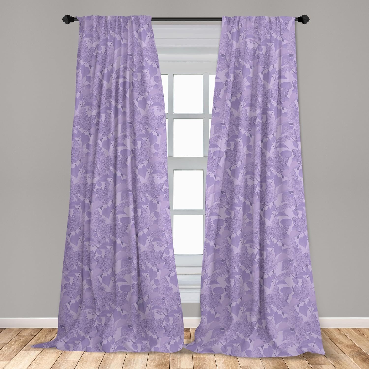 Ambesonne Lilac 2 Panel Curtain Set, Romantic Syringa Flower Bouquets Picture Fresh Botanical Garden in Early Spring Season, Window Treatment Living Room Bedroom Decor, Pair of - 28" x 63", Lilac