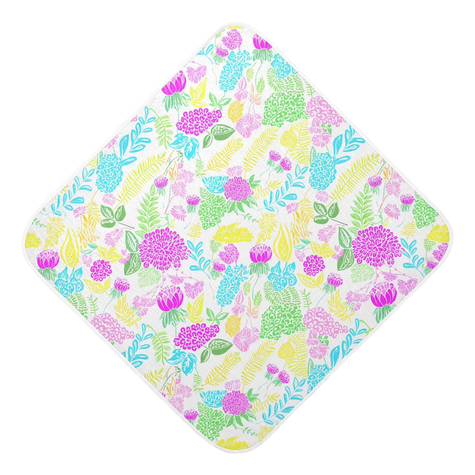 Msyxl Pastel Floral Leaves Hooded Towel - Ultra Soft & Absorbent Muslin Cotton Bath Towel for Babies, Toddlers, Newborn - Boys & Girls Essential 35