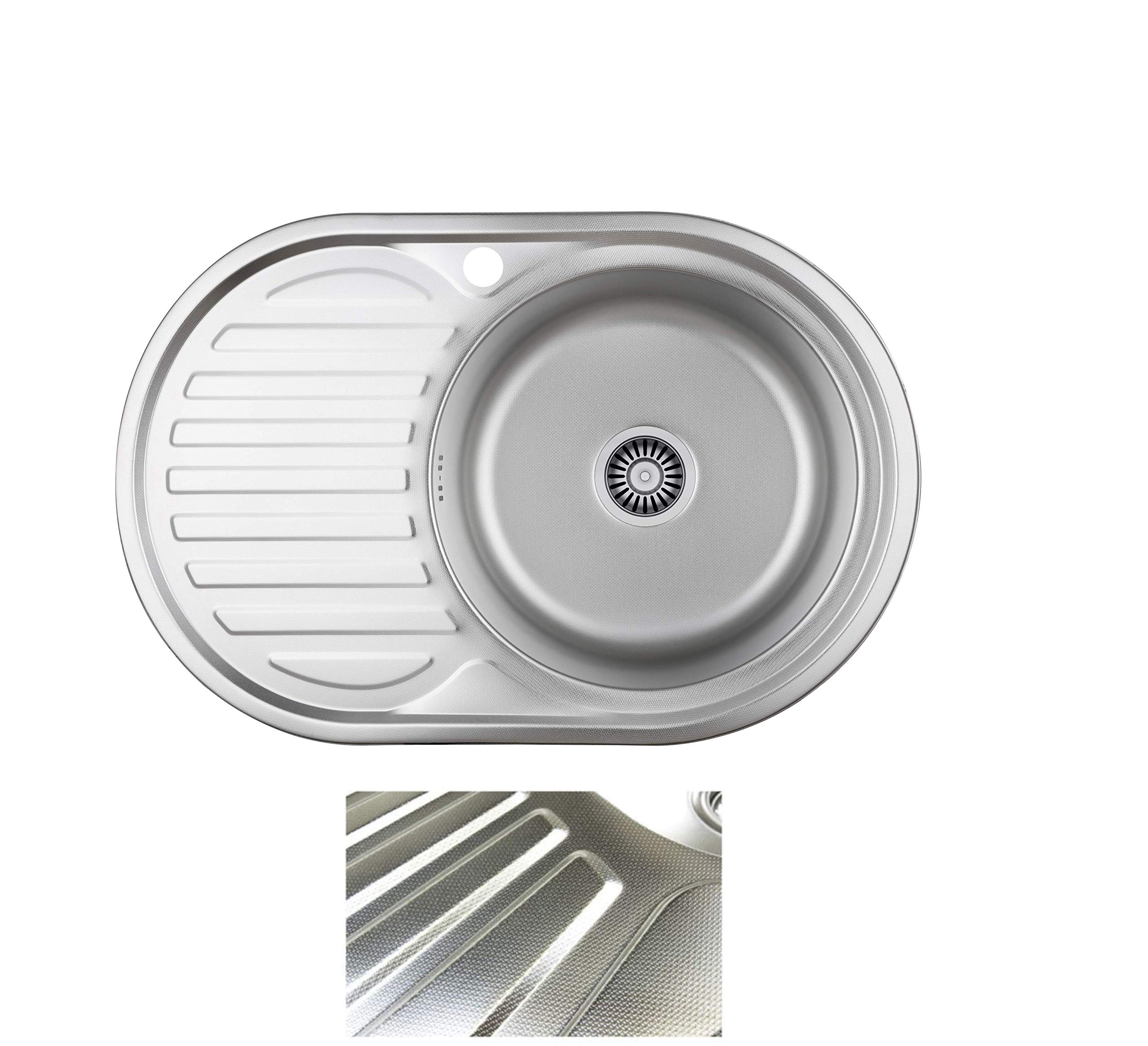 VBChome Fregadero empotrable 77 x 50 cm, estructura de lino, a partir de 45 cm, acero inoxidable, estante izquierdo, escurridor cuadrado, sifón