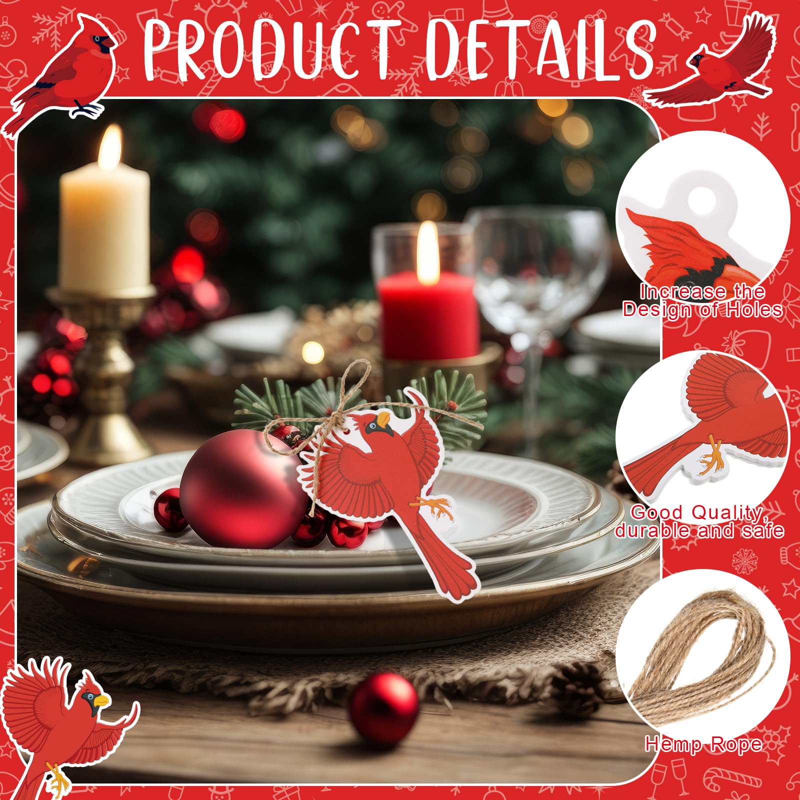 Spiareal Weihnachts-Geschenkanhänger aus Papier, mit Schnur, Vintage-Stil, roter Vogel, zum Aufhängen, für Weihnachten, Party, Geschenk, Basteln, 90 Stück