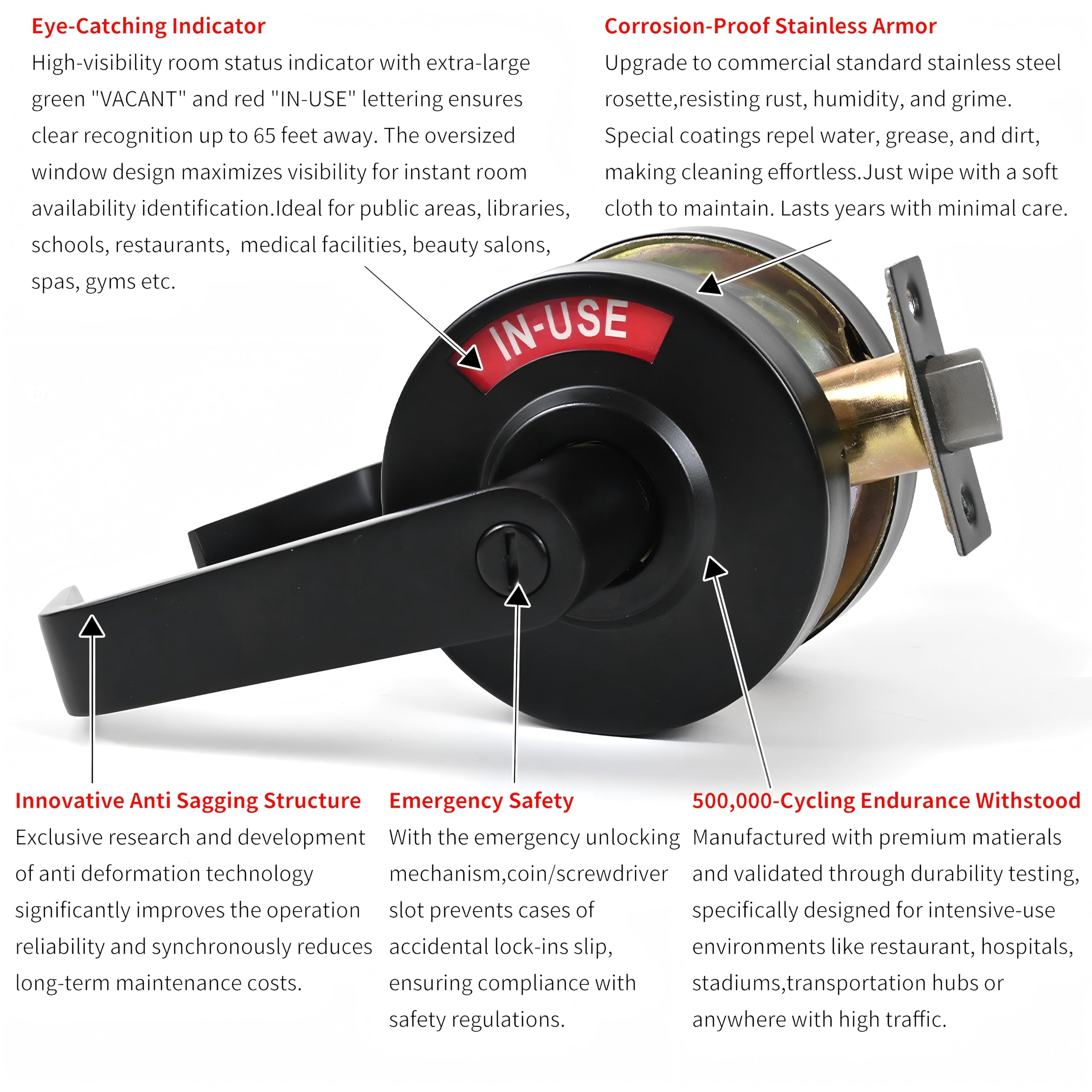 Black Privacy Door Handle - Indicator Lock for Restrooms -5 Black Privacy Door Handle - Indicator Lock for Restrooms -5