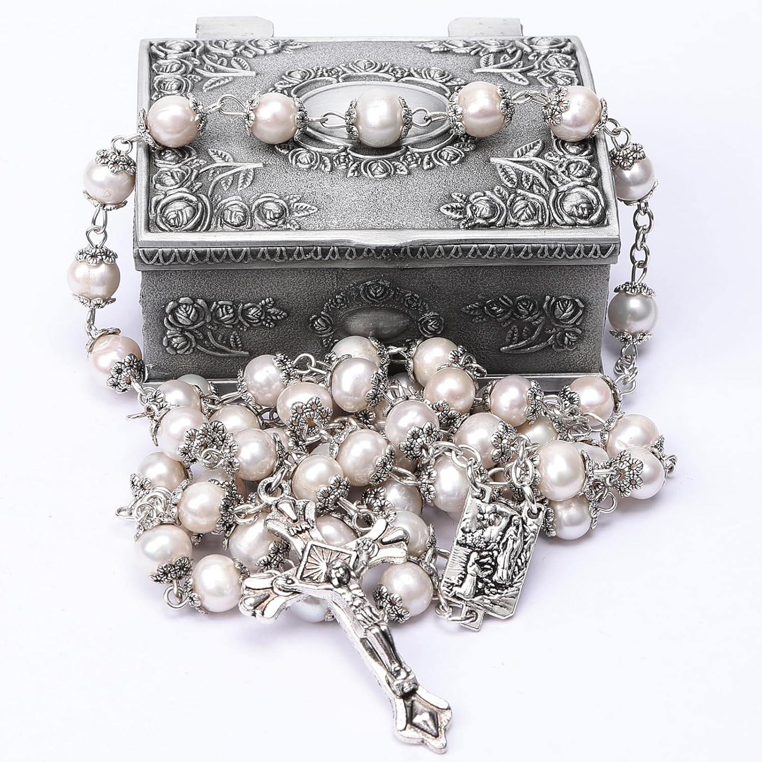 Rosary Beads Catholic for Woman,Natural White Real Pearl Rosary Beads. - Image 4