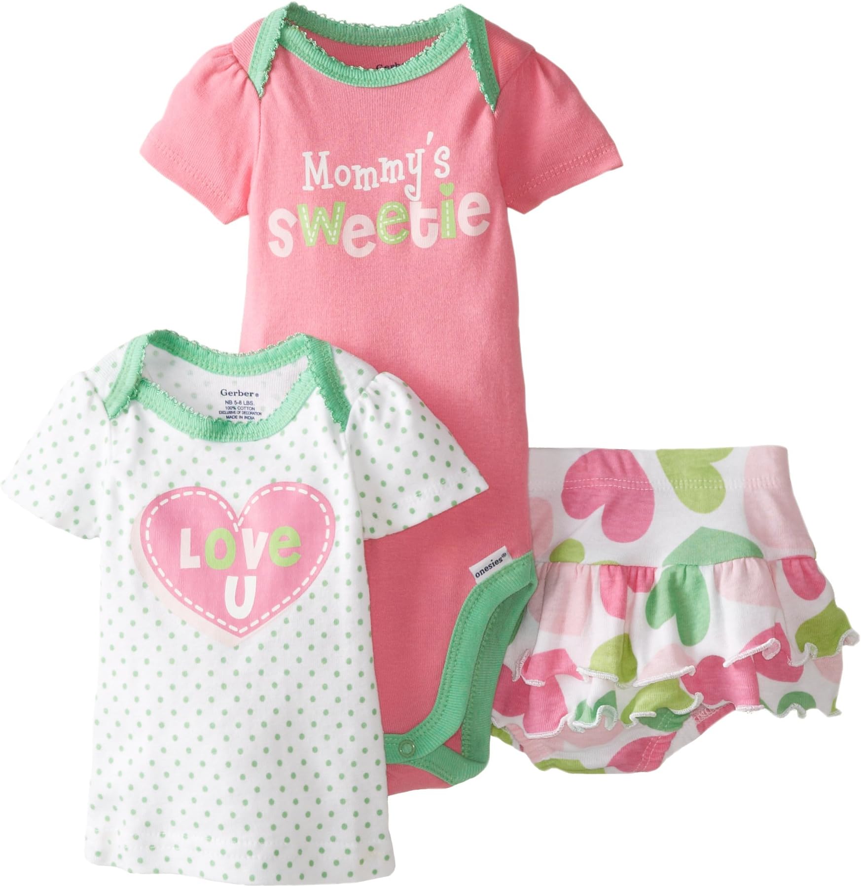 Gerber Baby Girls' 3 Piece Bodysuit Shirt and Panty Set