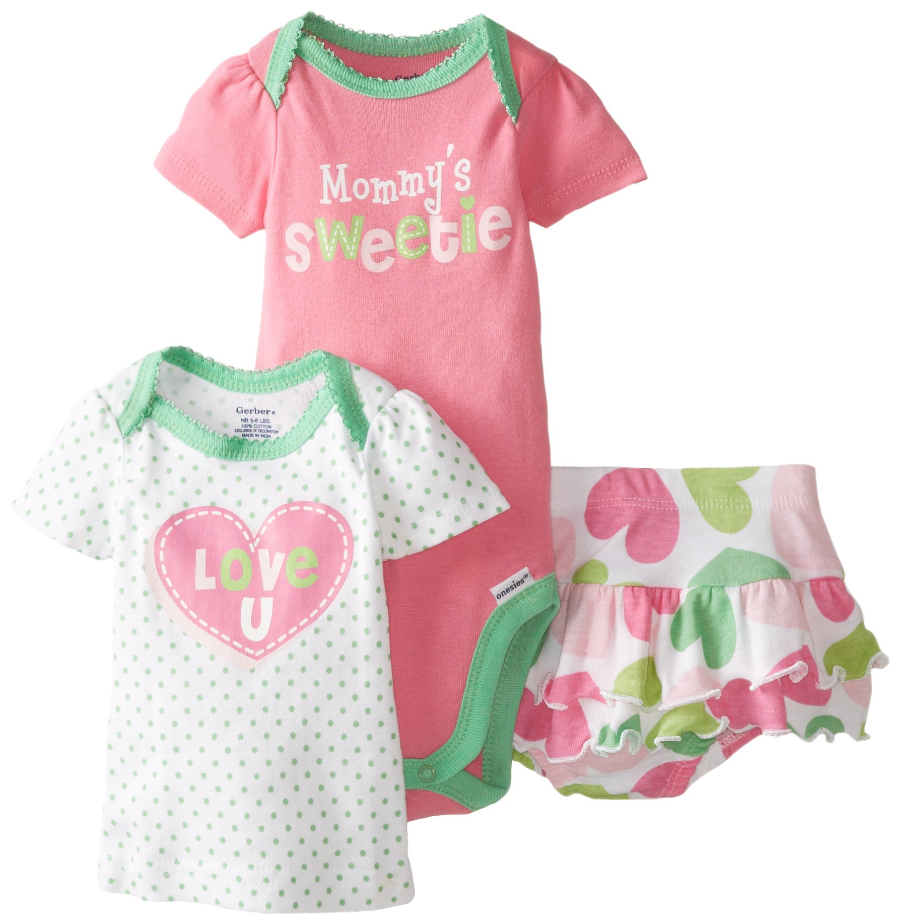 Gerber Baby Girls' 3 Piece Bodysuit Shirt and Panty Set