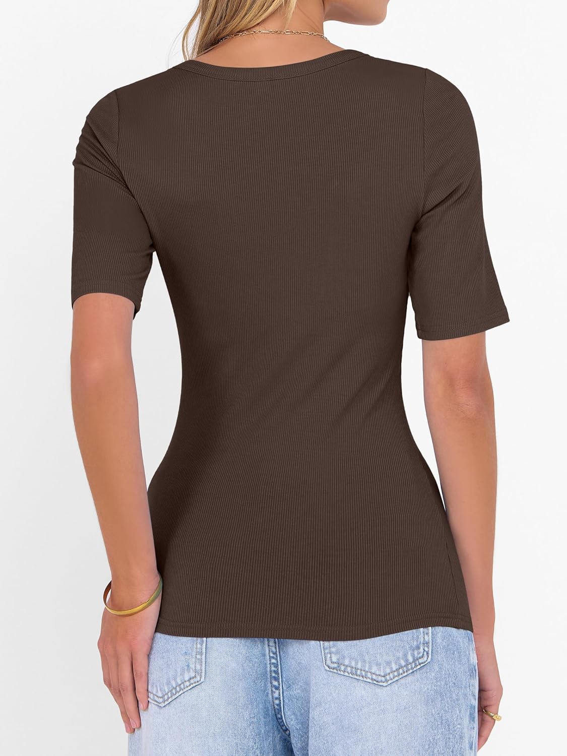 ANRABESS Womens Half Sleeve Tops Scoop Neck Ribbed Knit Slim Fitted Basic Tee Shirts Summer 2026 Trendy Spring Casual Clothes - Image 6