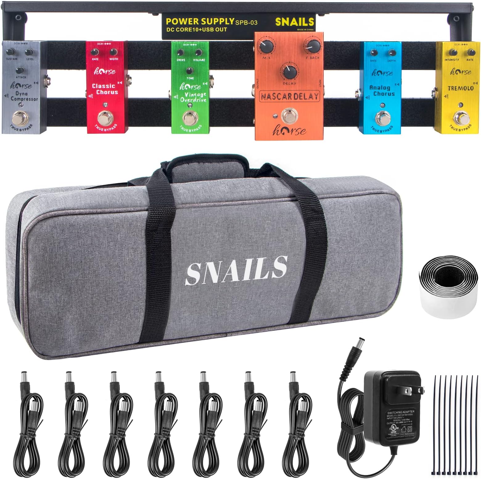 Guitar Pedal Board With Completely Isolated Power Supply, 19*5in 1.8LB Aluminium Alloy Guitar Pedalboard, Included Carrying Bag, Pedal Cable, Adapter, 40*1.2in Self Adhesive Hook Loop Tape, Cable Ties