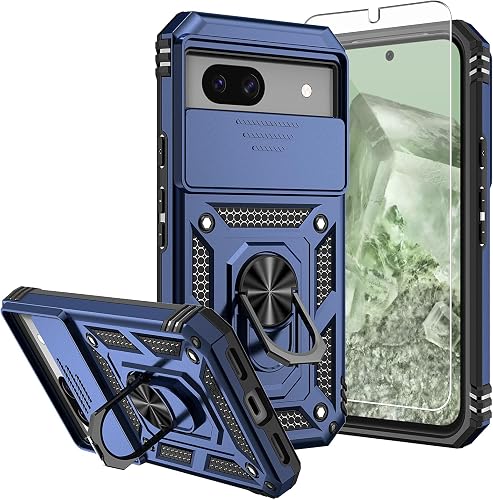 SKMY for Pixel 8a Case,with Screen Protectors and Camera Cover,[Military Grade] 16ft.Drop Tested Cover with Magnetic Kickstand Protective Case for Pixel 8a, Blue