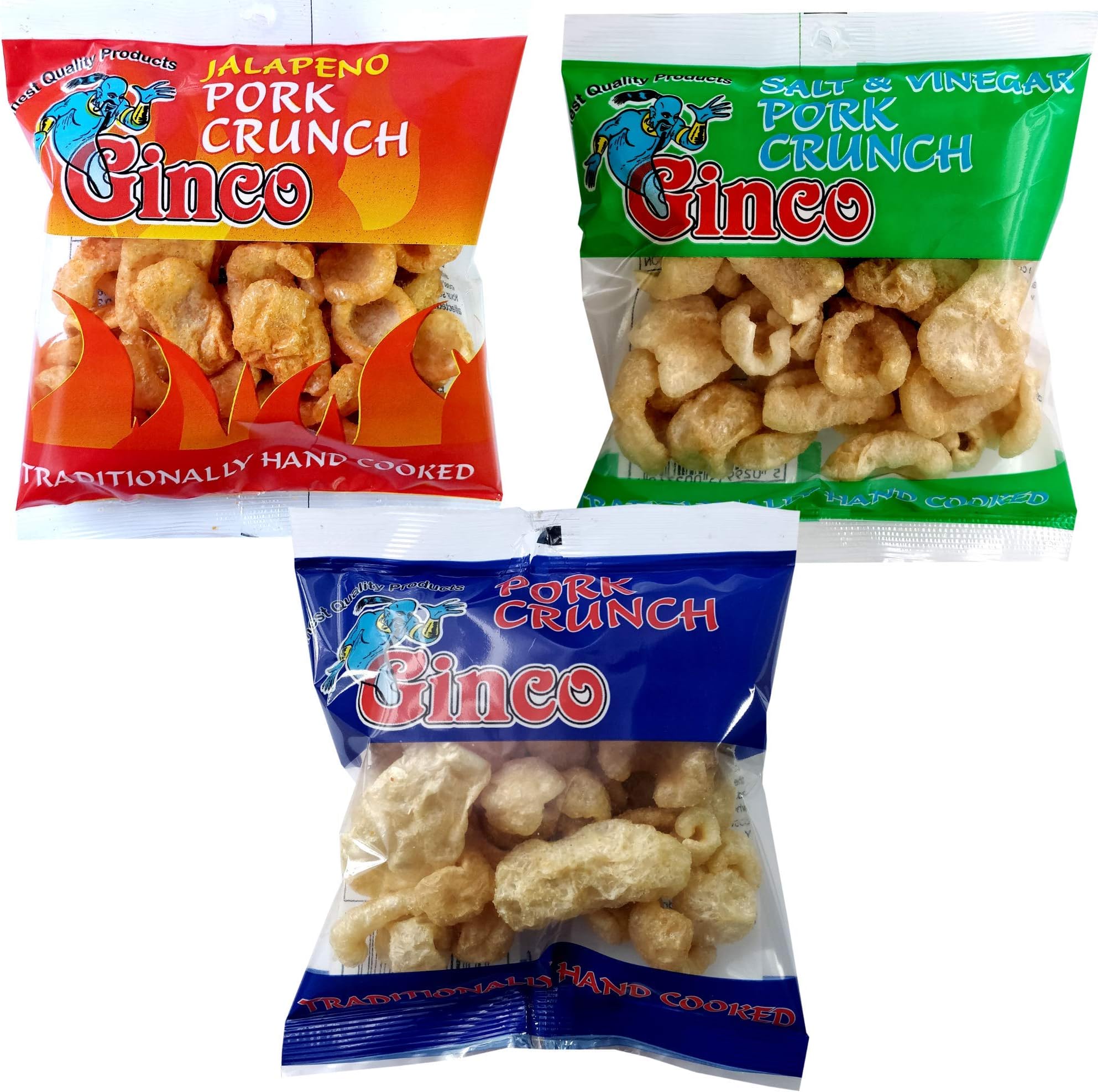 Ginco Pork Crunch 12 x 25g- Jalapeno, Salt and Vinegar, Salted. Seasoned Crispy Pork Puffs, high protein low carb, pub snack. (Assorted (3 x 4)12 Pack)