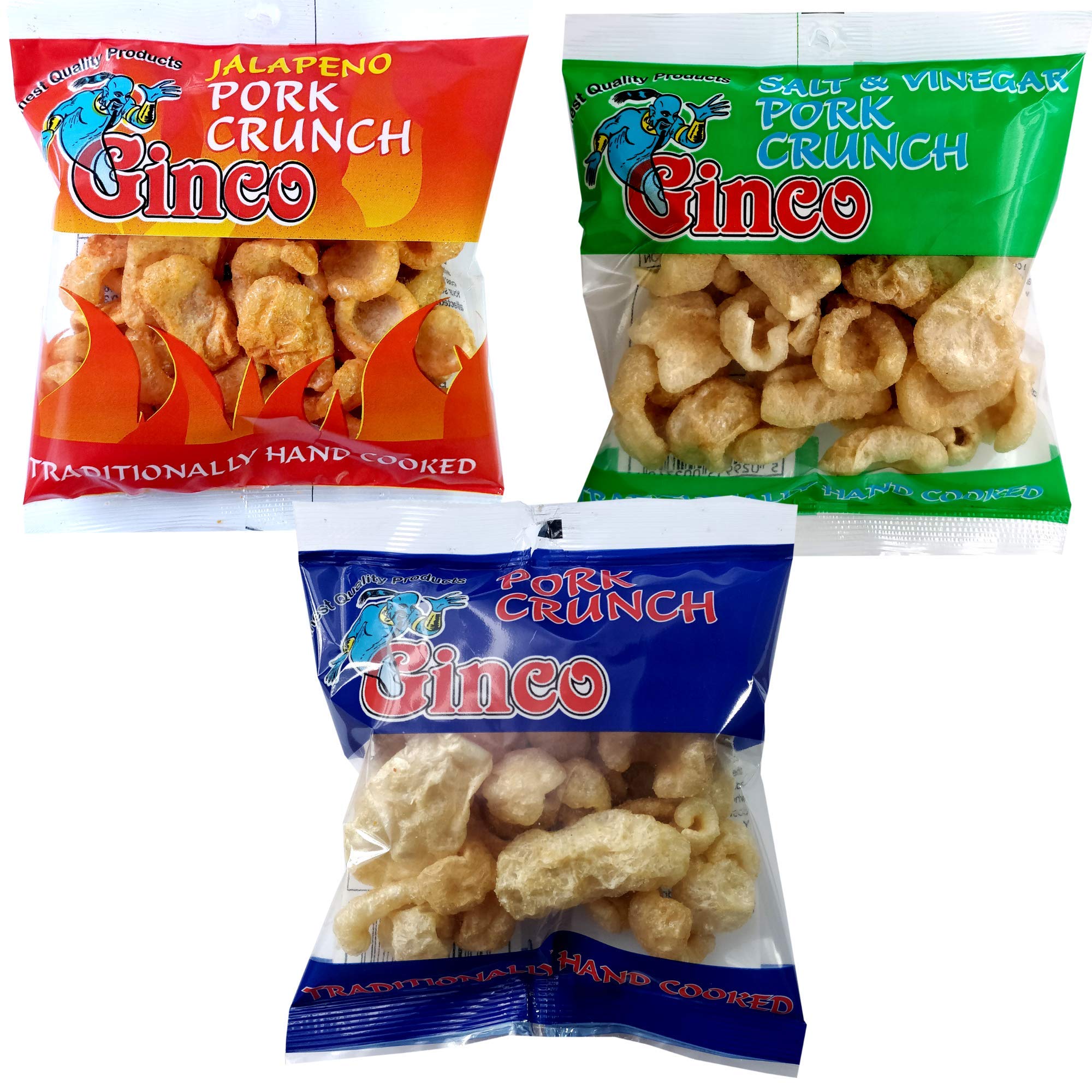 Ginco Pork Crunch 12 x 25g- Jalapeno, Salt and Vinegar, Salted. Seasoned Crispy Pork Puffs, high protein low carb, pub snack. (Assorted (3 x 4)12 Pack)