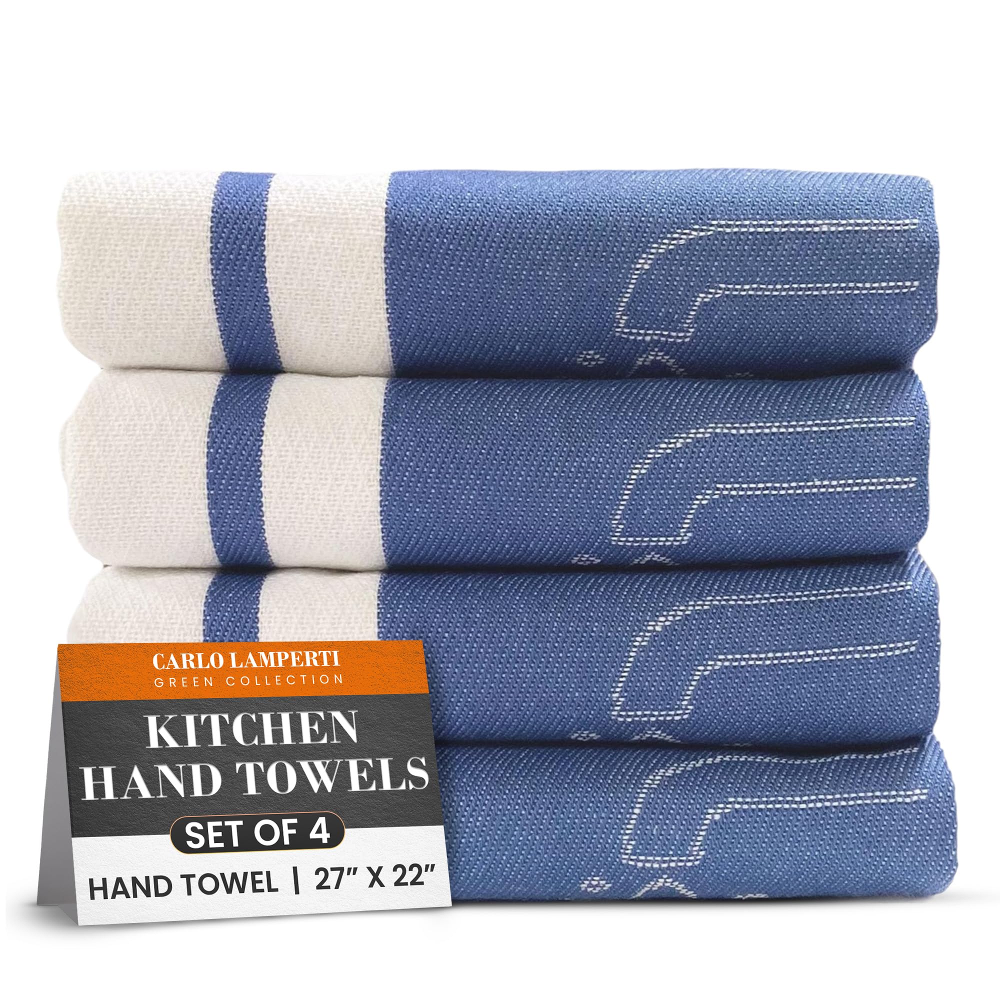 Carlo Lamperti Toallas de mano de cocina Italy Green Coll 61% algodón reciclado, 26% poliéster reciclado, 13% algodón, manos, gafas, tamaño de calor 27 x 22 pulgadas, tamaño del pan 23 x 17
