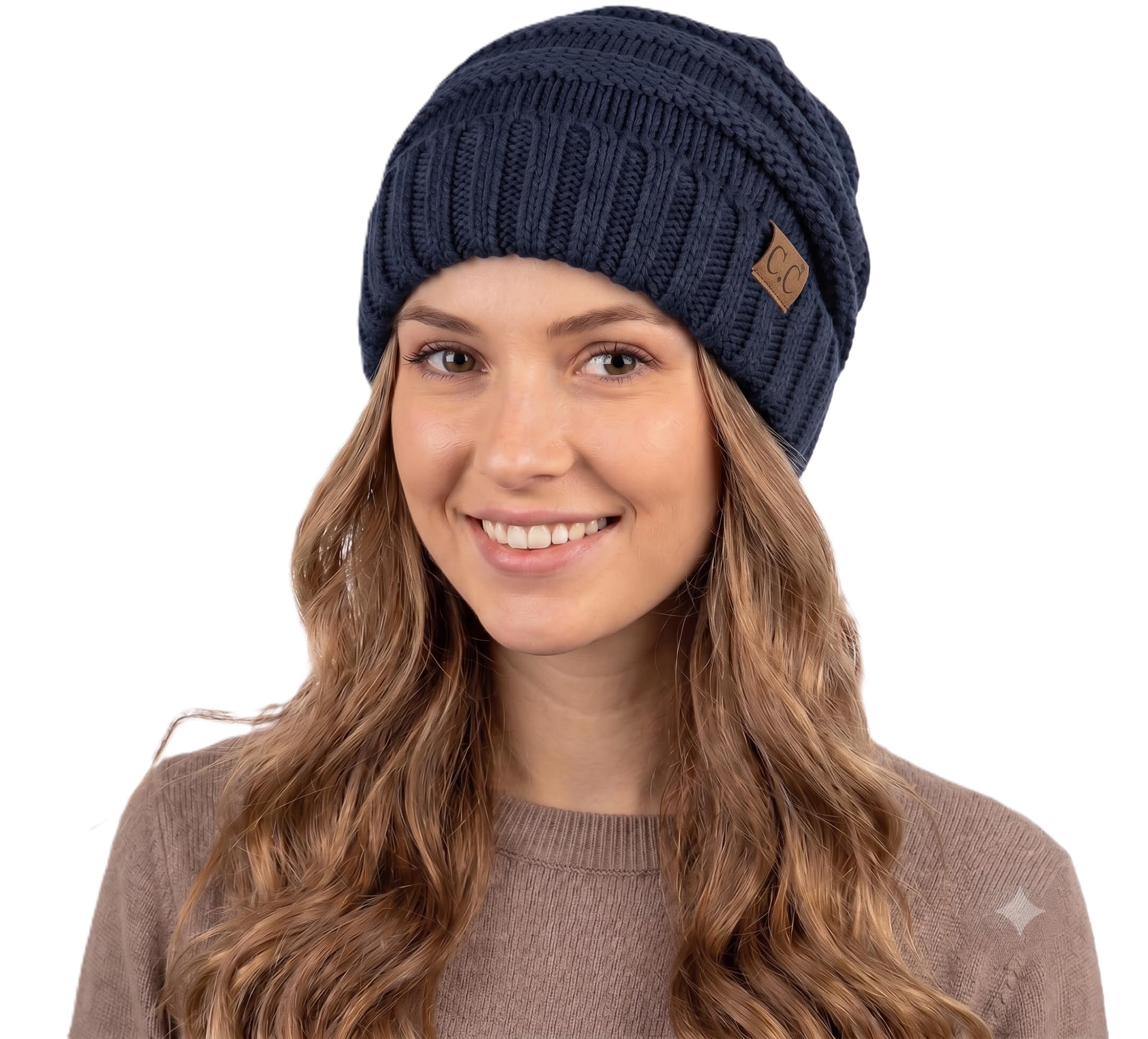 NYFASHION101 Slouch Wrinkled Beanie Cap Slouchy Skull Hat, Navy, One Size