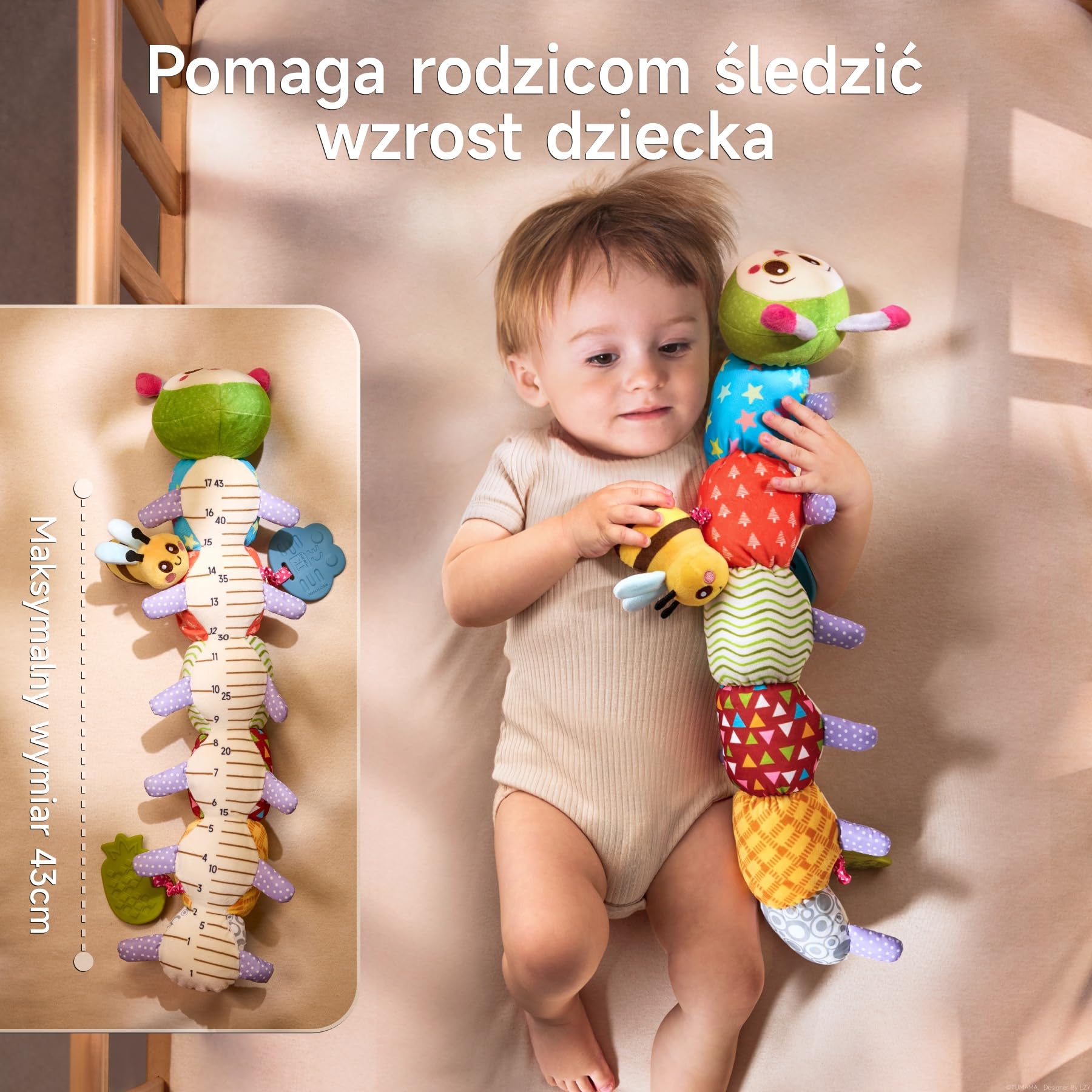 TUMAMA KIDS Zabawki dla niemowląt 0 3 6 miesięcy gąsienica sensoryczna Montessori zabawka dla dziewczynki , pluszowa zabawka dla niemowląt z grzechotką, gryzak, marszczony papier