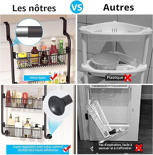 Wuciray Organizador Colgante de Puerta Especias Estanteria Baño/Cocina sin Taladro Organizer Acero Inoxidable con 6 Cestas y 4 Ganchos - 4